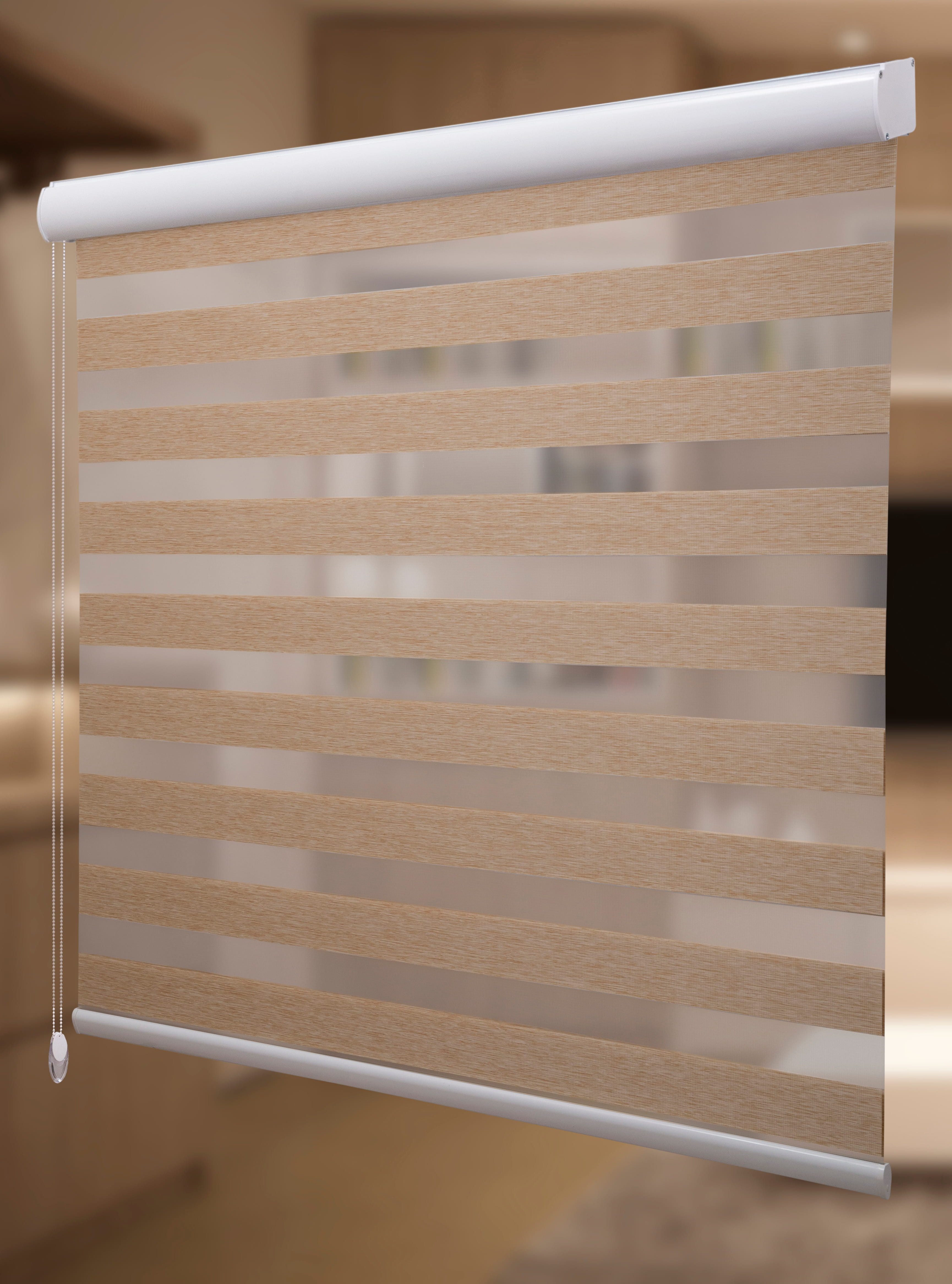 Doppelrollo Doppelrollo Duorollo mit Alu-Kassette in Beige, Plisseeonline, blickdicht, Wandmontage, Wand oder Decke, statisch haftend