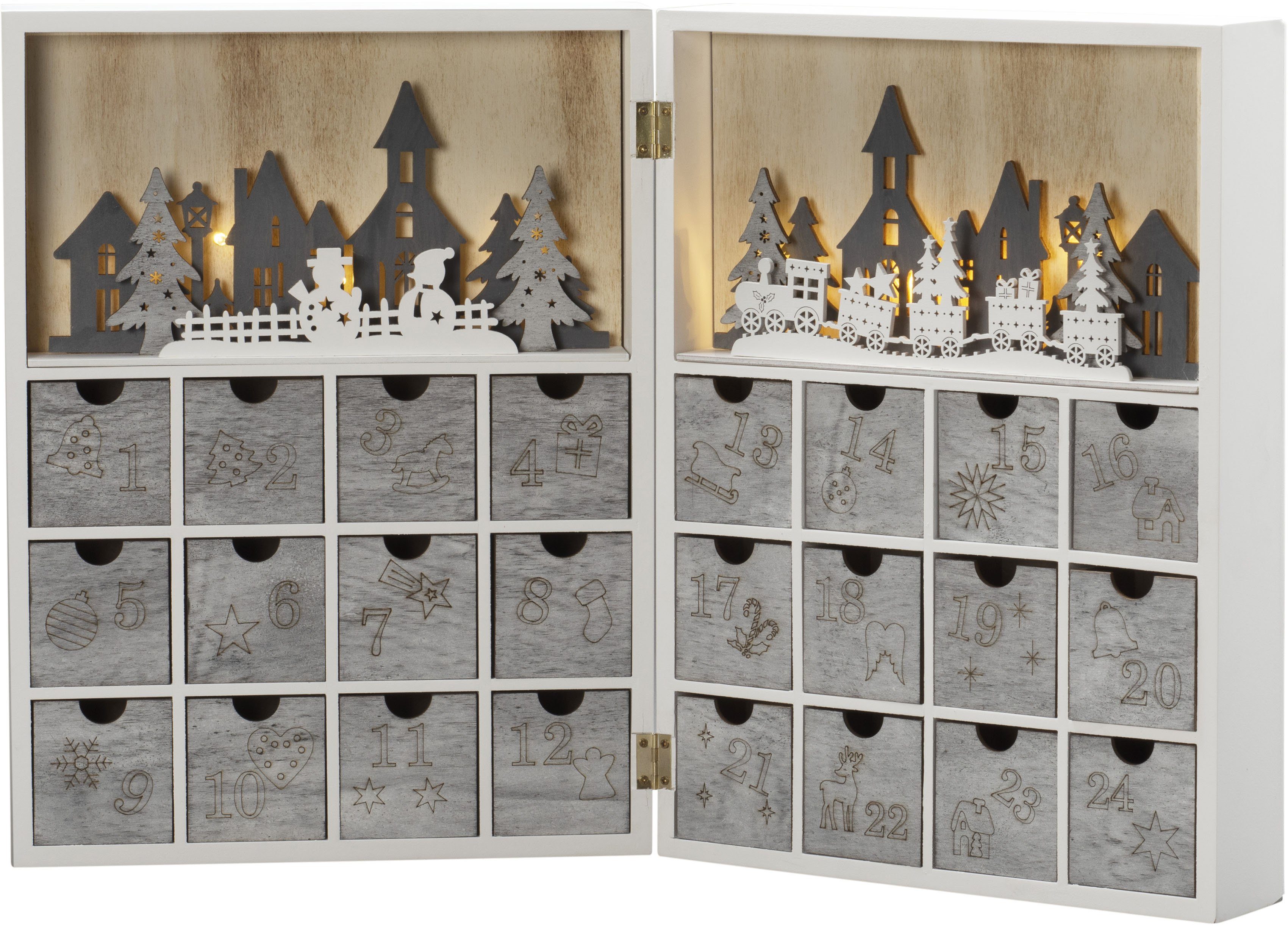 Holzsilhouette, Weihnachtsdeko "Adventskalender" befüllbarer KONSTSMIDE Adventskalender LED (1-tlg),