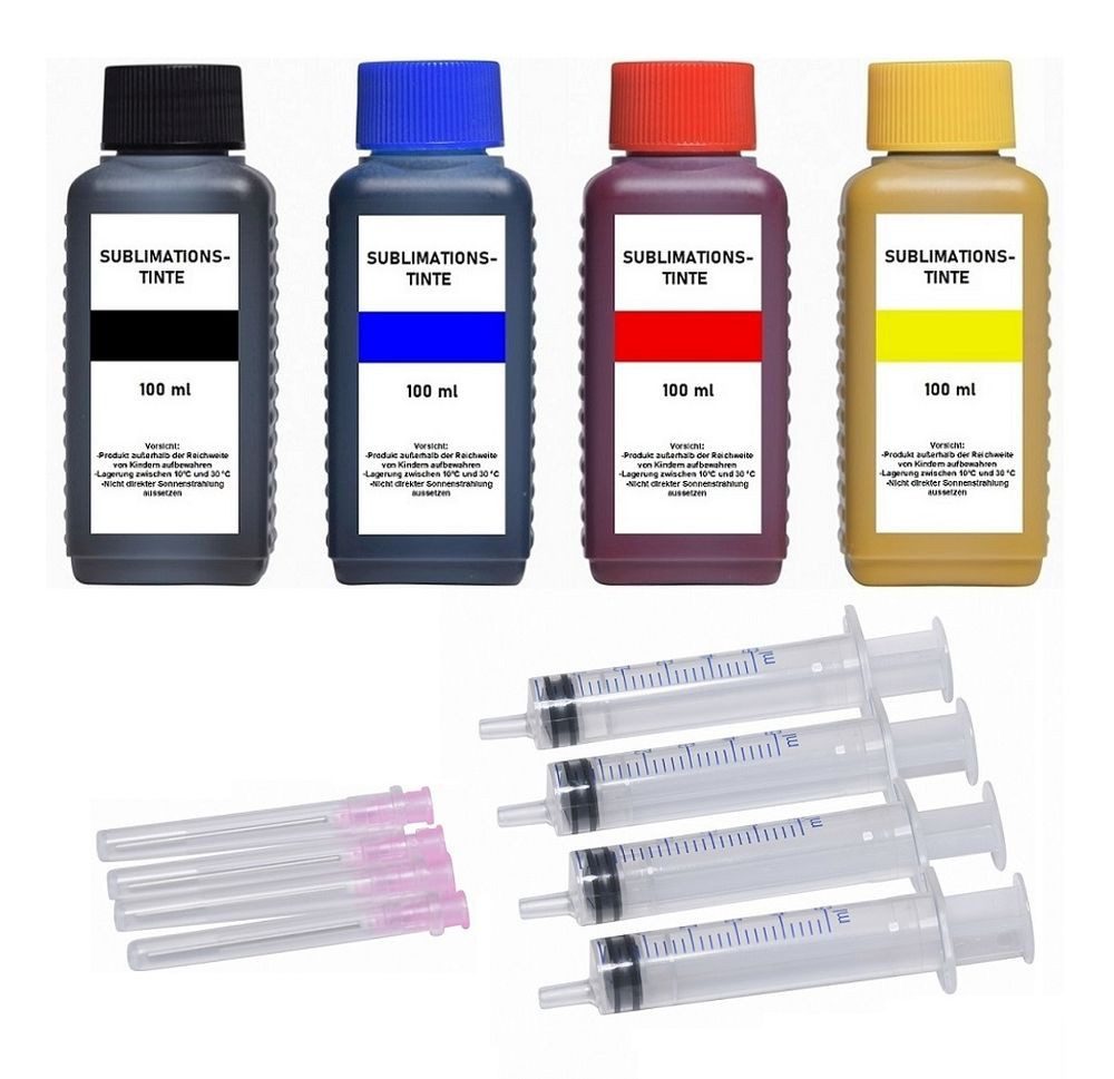 inkpro 4 x 100 ml Sublimationstinte black, cyan, magenta, yellow, Nachfülltinte (für Epson, Ricoh, Nashuatec, NRG, Sawgrass, zum Druck auf Sublimationspapier., x 400 ml)