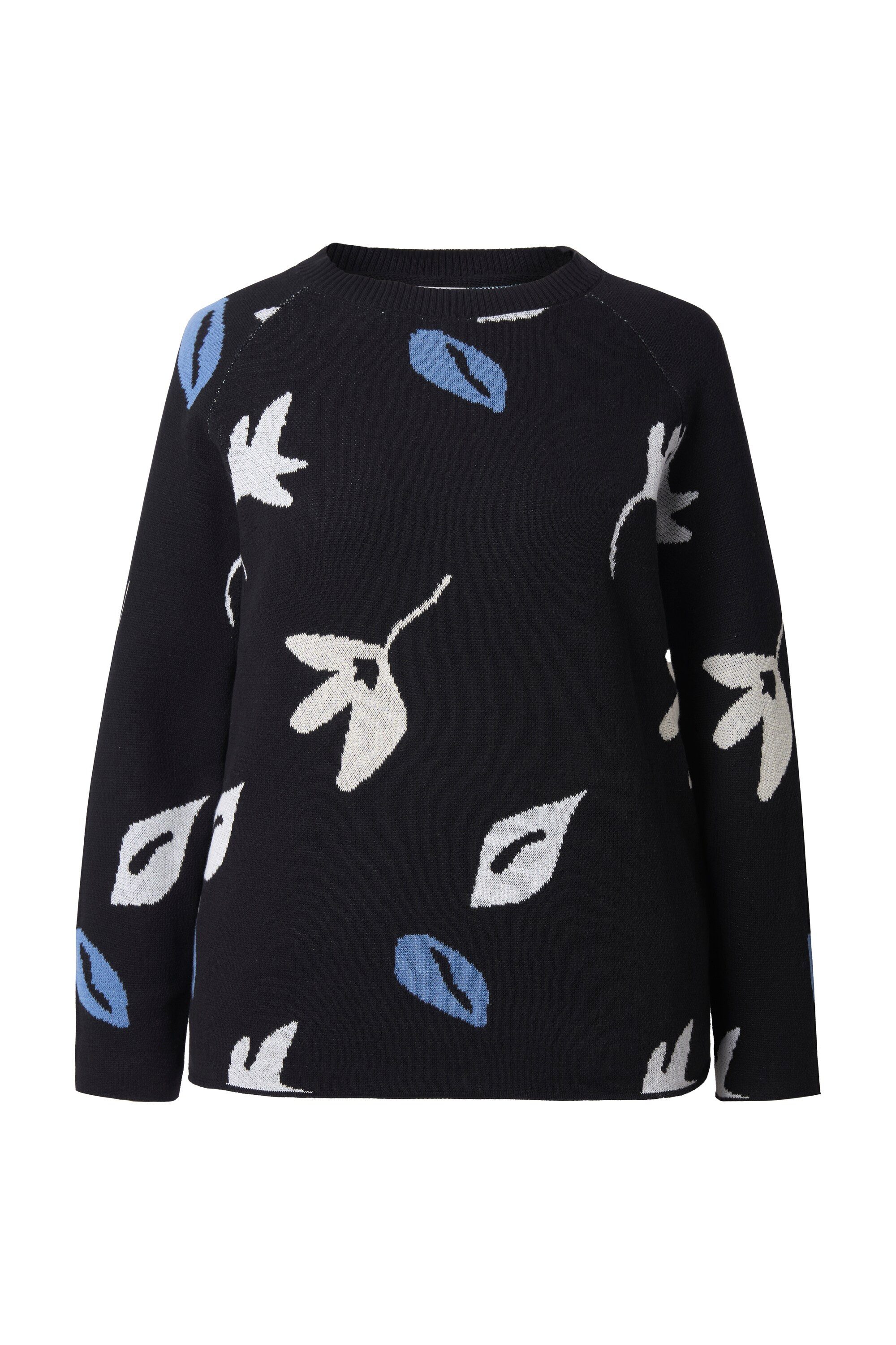 Ulla Popken Strickpullover Pullover Blätter U-Boot-Ausschnitt günstig online kaufen