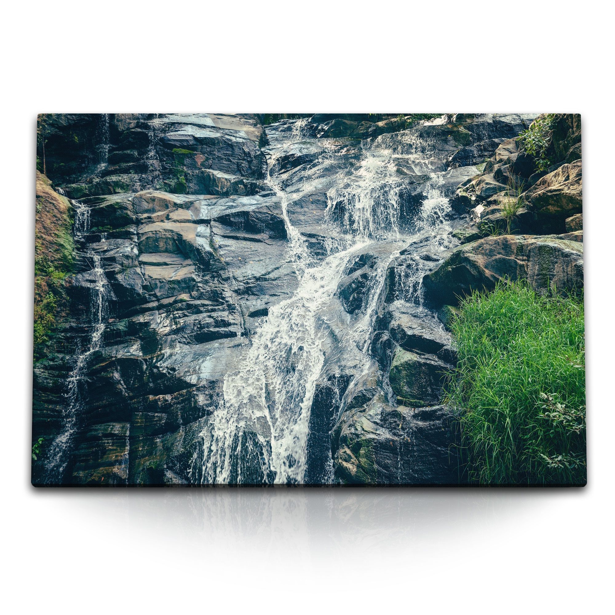 Leinwandbild 120x80cm Wandbild auf Leinwand Wasserfall Felsen Berg Natur Bach Quell