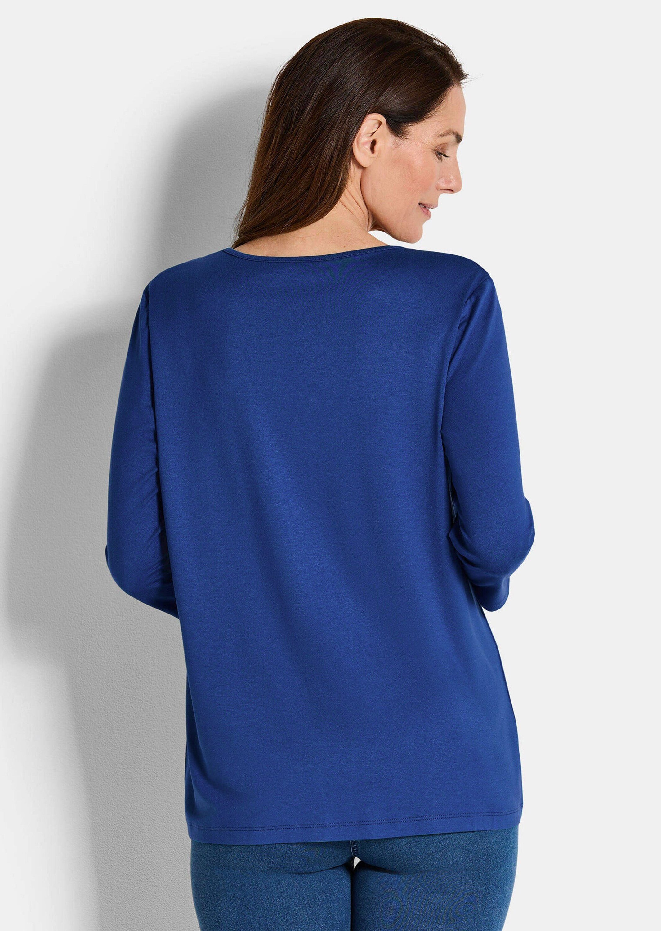 GOLDNER T-Shirt Kurzgröße: Viskose-Oberteil mit Halbarm Feminines Design mit Falten und Rundhalsausschnitt