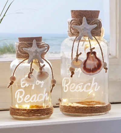 Dekoleidenschaft LED Windlicht »"Beach", Windlicht-Glas mit Leuchtdraht, 12 & 16 cm hoch, LED-Glas«, 2 Stück im Set maritime Leuchtdeko, Laterne batterie-betrieben