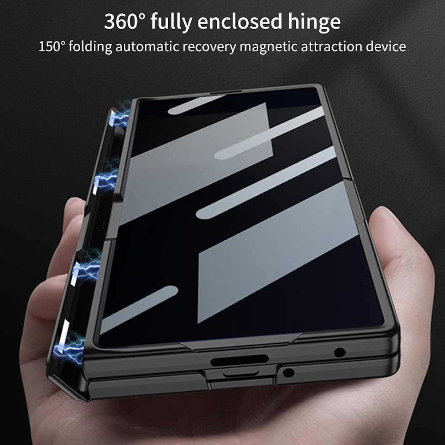 Wigento Handyhülle Für Samsung Galaxy Z Fold7 5G Integrierte Privacy Film Hülle Silber, Privacy Hülle mit Magnetverschluss und Klappständer
