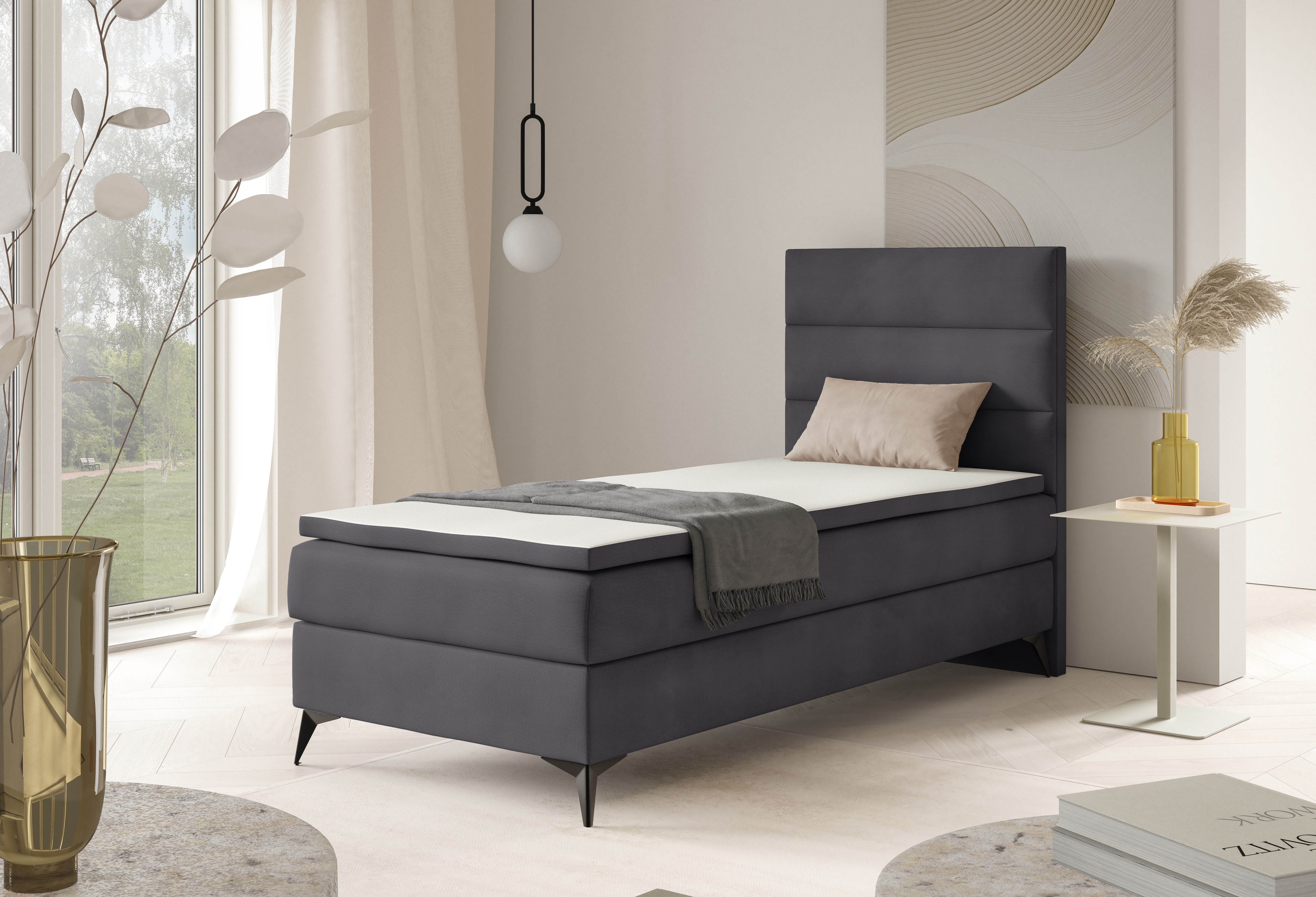 Best for Home Boxspringbett K4 NEO SINGLE Bonellfederkernmatratze mit Komfort Topper H3 (Einzelbett, Polsterbett mit gepolstertes Kopfteil, Jugendbett, Kinderbett versch. Größen, 1-St., 70x200 80x200 90x200 100x200 cm), Handwerksqualität, TOP Preis-Leistungs-Verhältnis