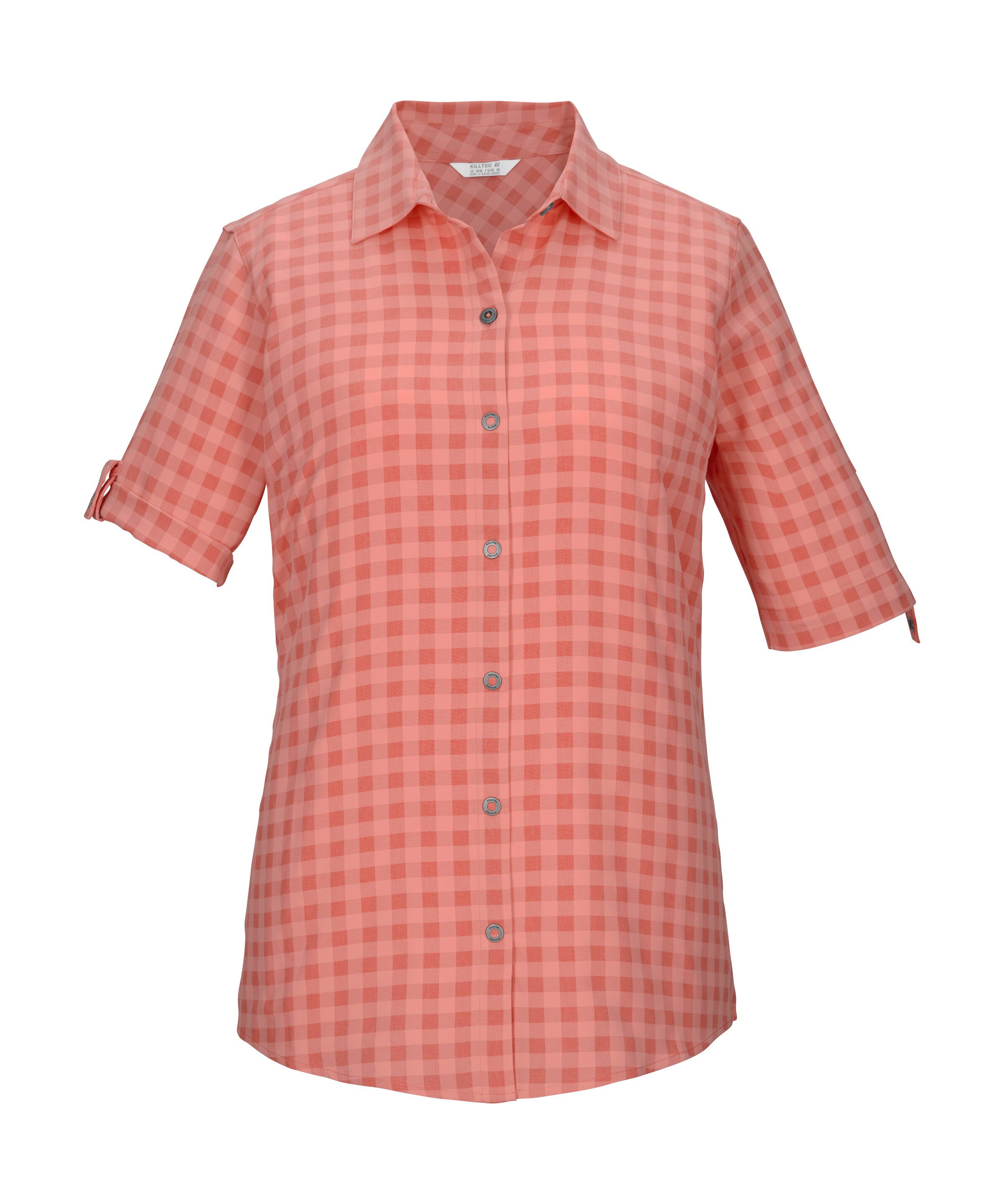 Killtec Funktionshemd KOS 59 WMN WVN SHRT Karierte, schnelltrocknende Damenbluse mit fixierbaren Ärmeln