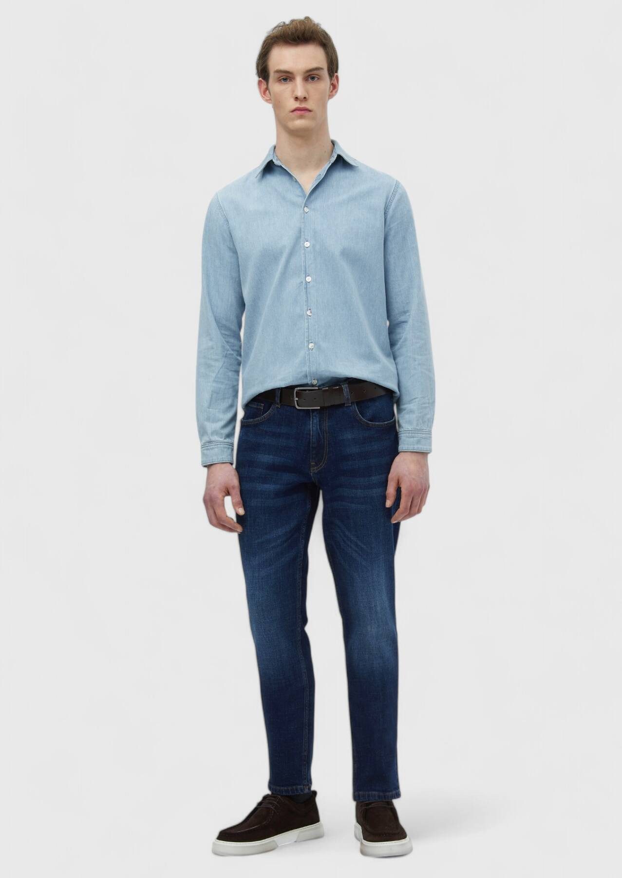 RAMSEY Straight-Jeans Schmal geschnittene Jeans aus Denim-Baumwollmischung