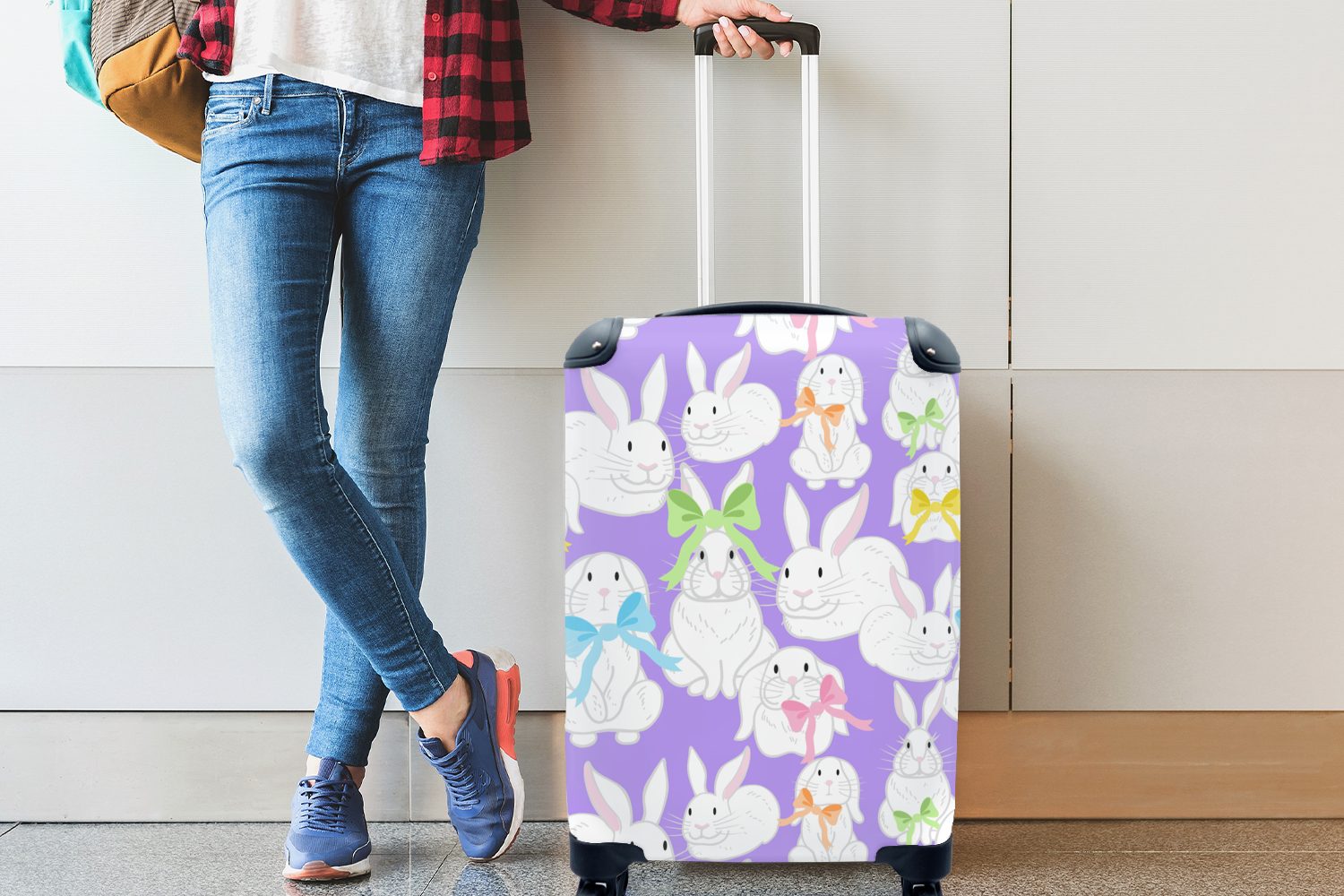Trolley, Reisekoffer - 4 Reisetasche Handgepäck Frühling, Lila Ferien, MuchoWow Handgepäckkoffer mit Kaninchen - rollen, Rollen, Muster für -