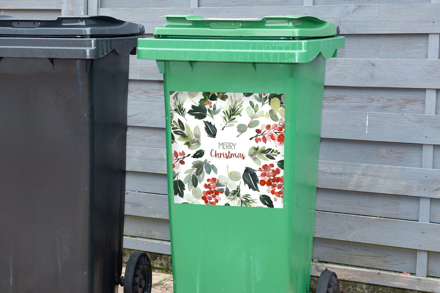 MuchoWow St), Mülltonne, Container, Wandsticker Aquarell Mülleimer-aufkleber, Abfalbehälter Sticker, - Zitat (1 - Weihnachten