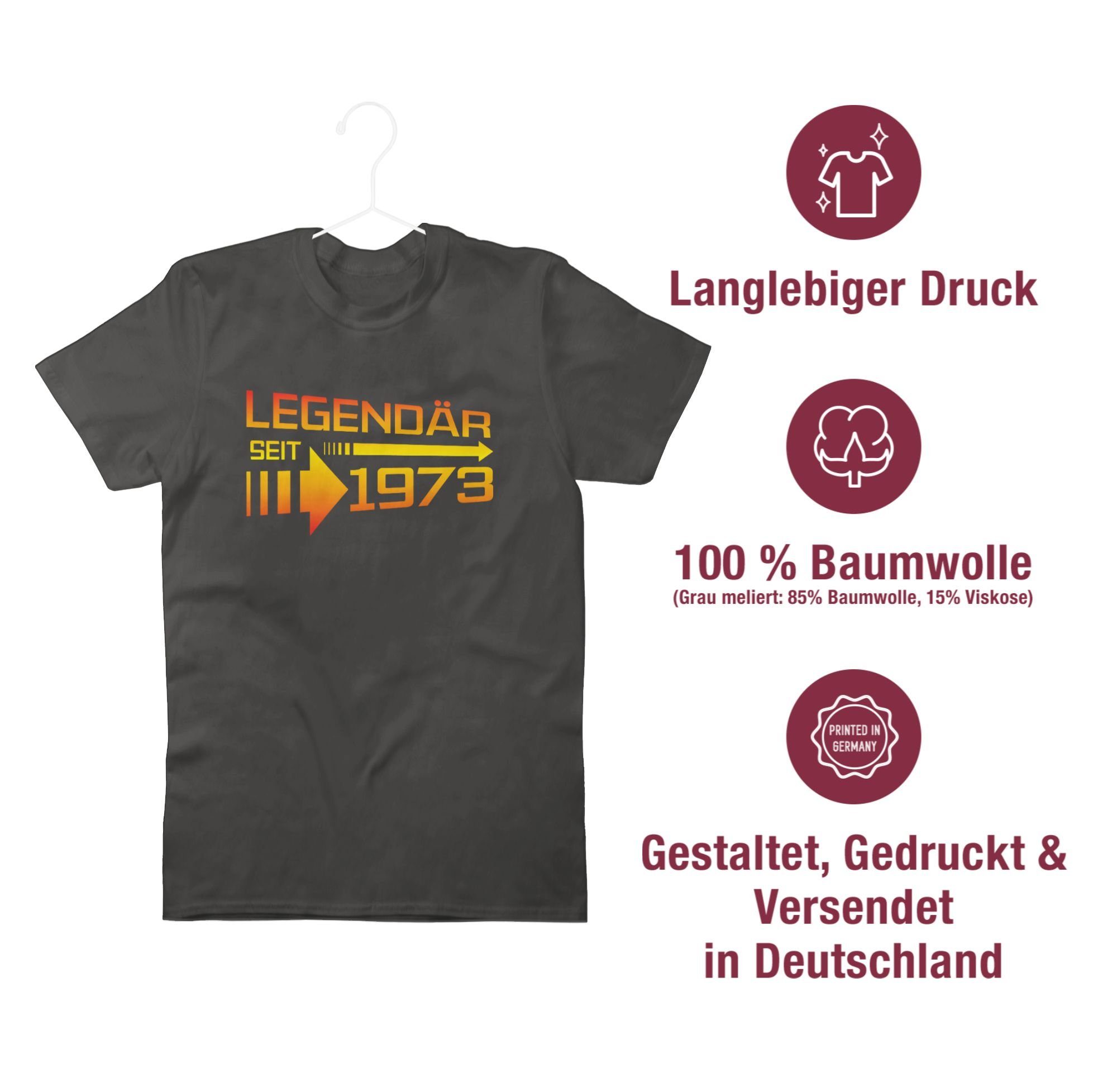 Legendär orange Dunkelgrau / gelb Shirtracer 50. 1973 T-Shirt Geburtstag seit 03