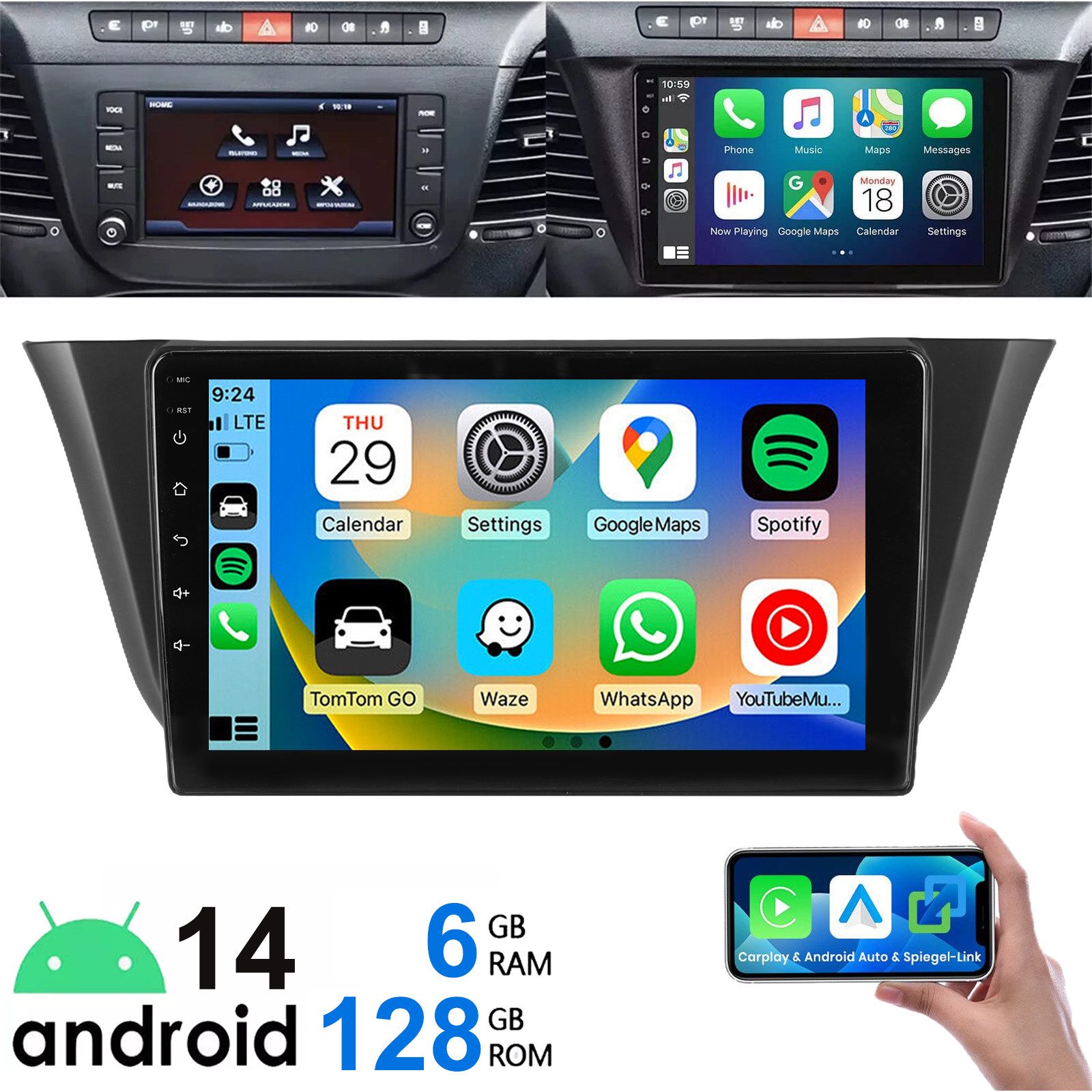 ESSGOO Autoradio CarPlay Für Iveco Daily 14-21 Android 14 GPS Navi RDS 6+128G Autoradio (DAB+ (optional), DAB (optional), 4G LTE, RDS, AM, FM, 6GB+128GB, Apple Carplay Android Auto GPS Navi WIFI BT EQ)