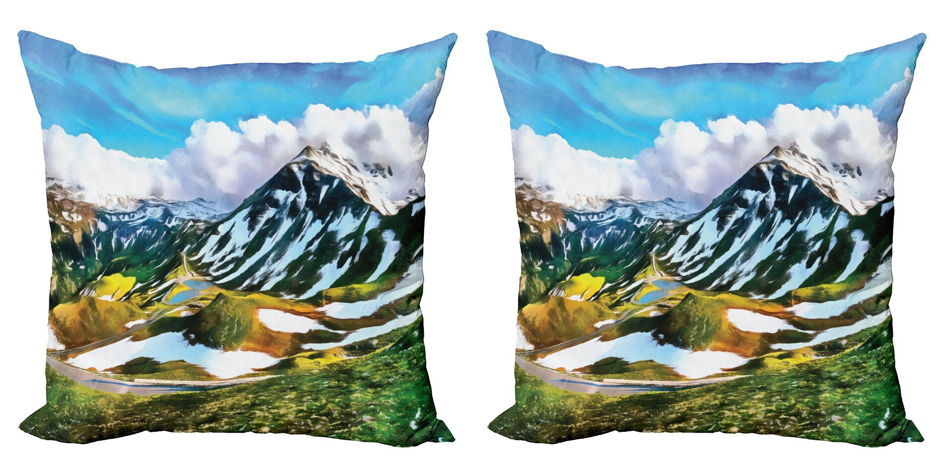 Kissenbezüge Modern Accent Doppelseitiger Digitaldruck, Abakuhaus (2 Stück), Berg Peaks mit Schnee bedeckt