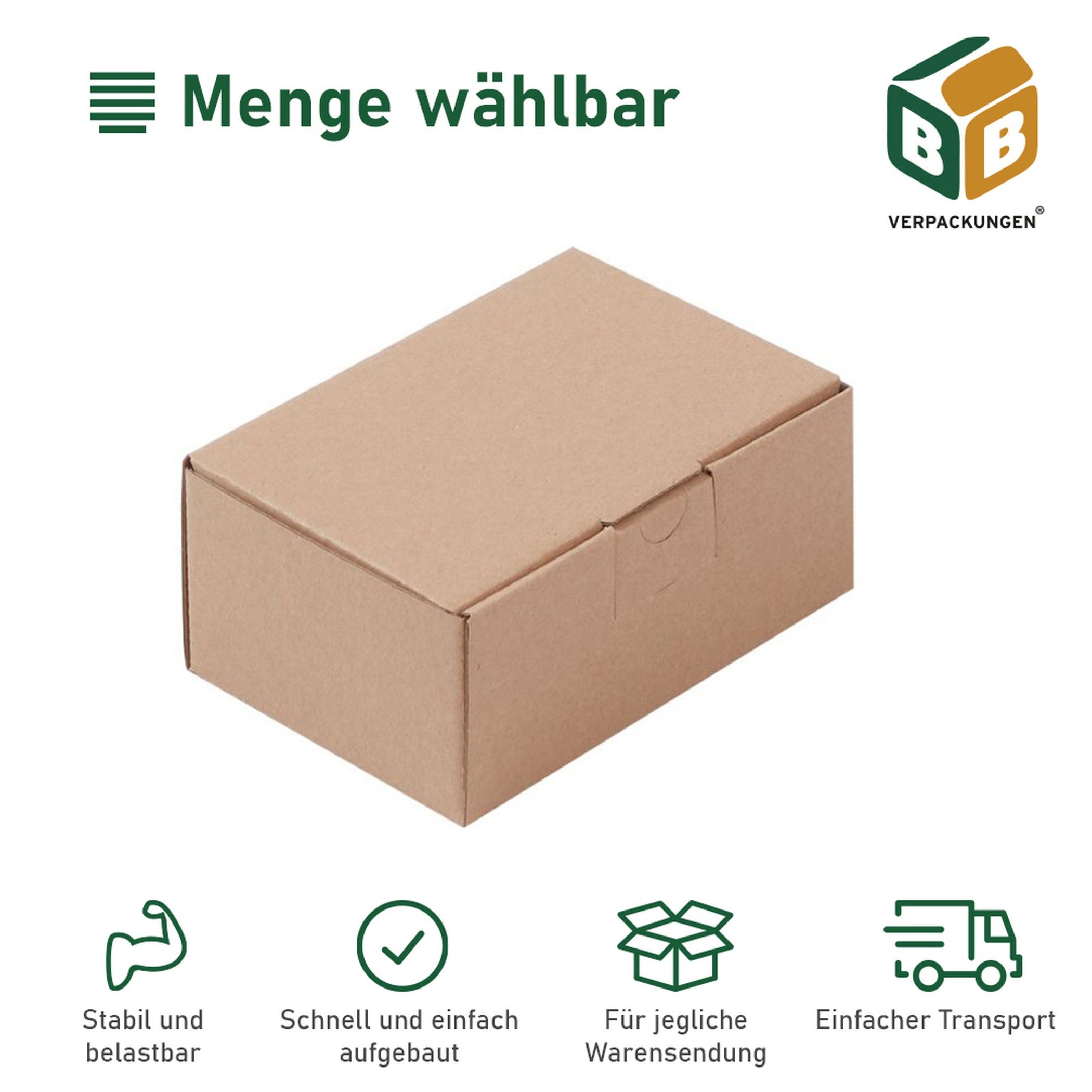 BB-Verpackungen Versandkarton Faltkarton, 1-wellig, 160 mm x 114 mm x 60 mm, 100 Stück