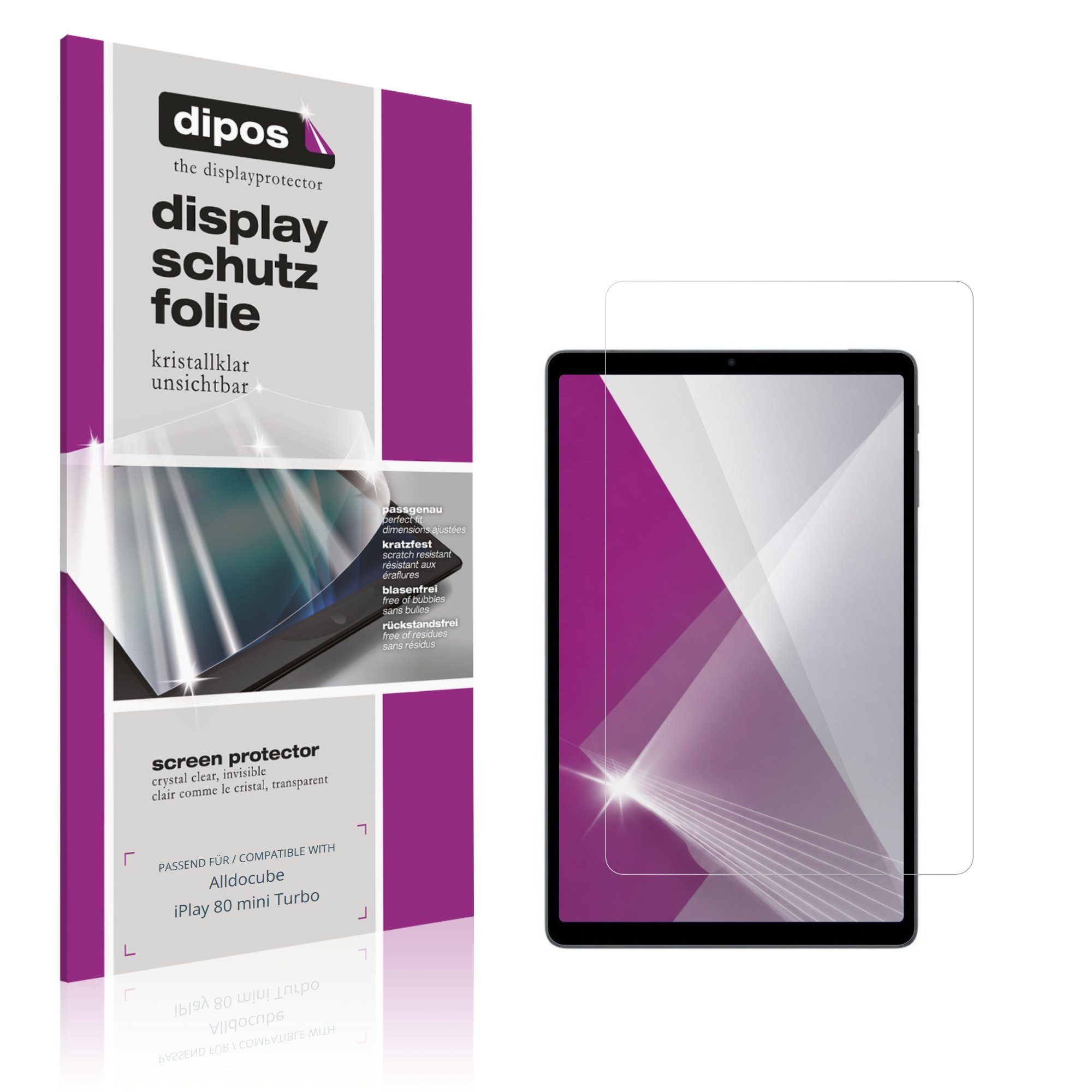 dipos Displayschutzfolie Schutzfolie für Alldocube iPlay 80 mini Turbo, 2 Stück, Displayschutz Schutz Folie Made in Germany
