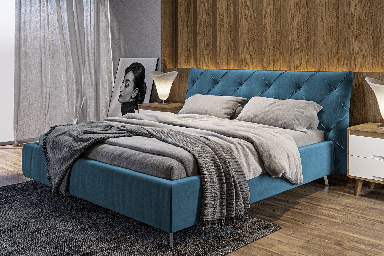 KAWOLA Polsterbett ANNY, Leder oder Velvet, verschiedene Größen und verschiedene Farben