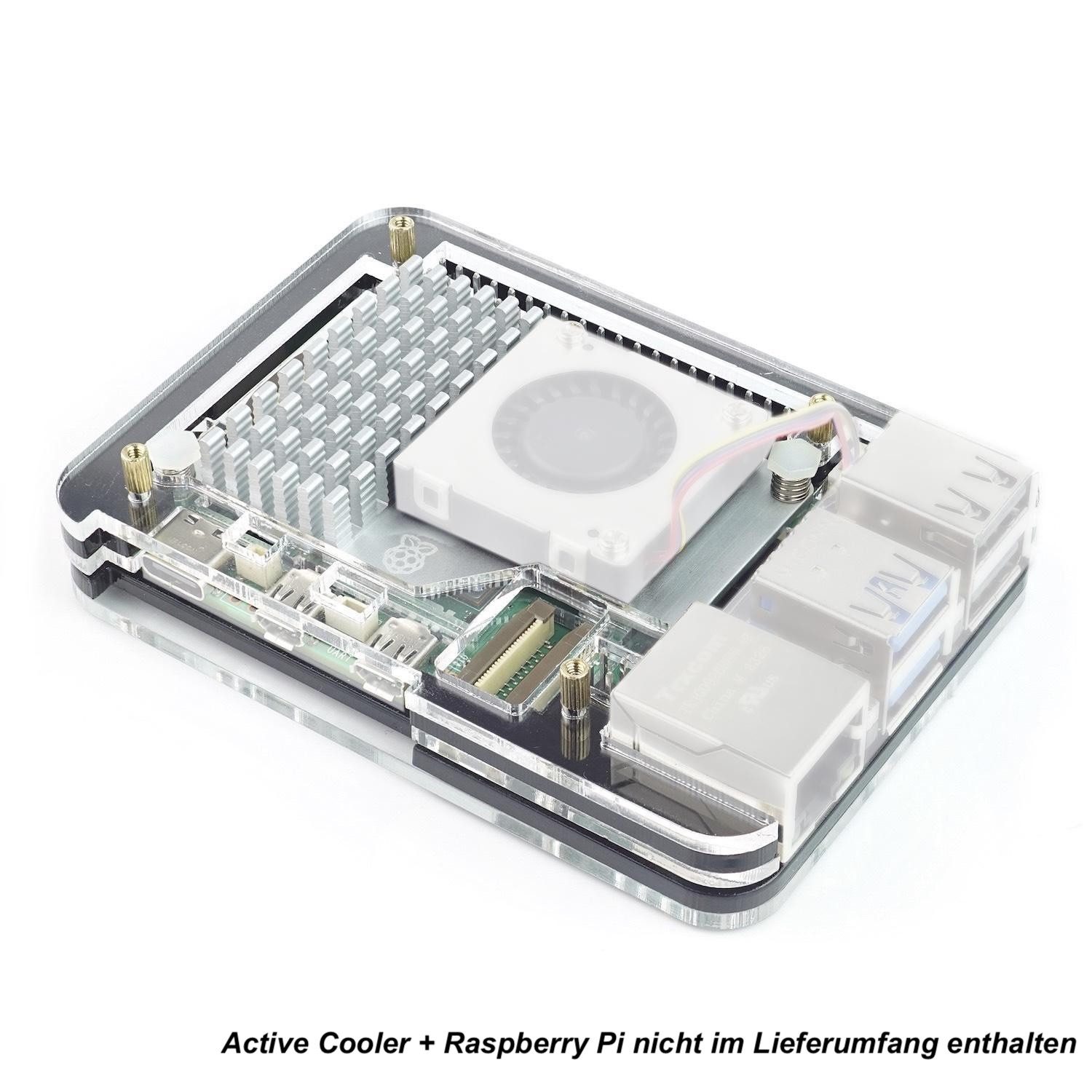 PC-Gehäuse BerryBase Slim Acryl Gehäuse für Raspberry Pi 5 + Active Cooler