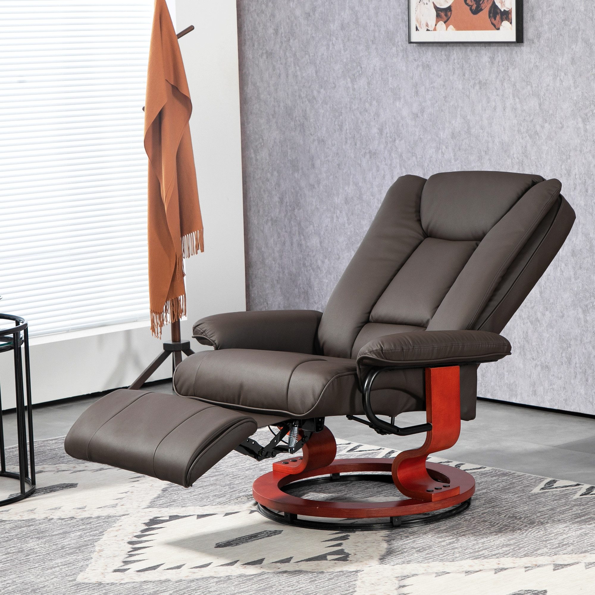 HOMCOM Relaxsessel Drehbar Fernsehsessel mit Liegefunktion, Fußstütze (Liegesessel, 1-St., TV-Sessel), für Wohnzimmer, Schlafzimmer, Braun