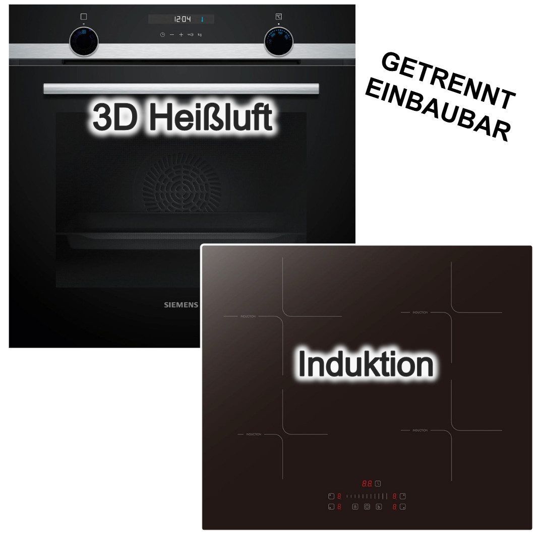 SIEMENS Backofen-Set Einbaubackofen 3D Heißluft Hydrolyse + PKM Induktionskochfeld Booster, Hydrolyse