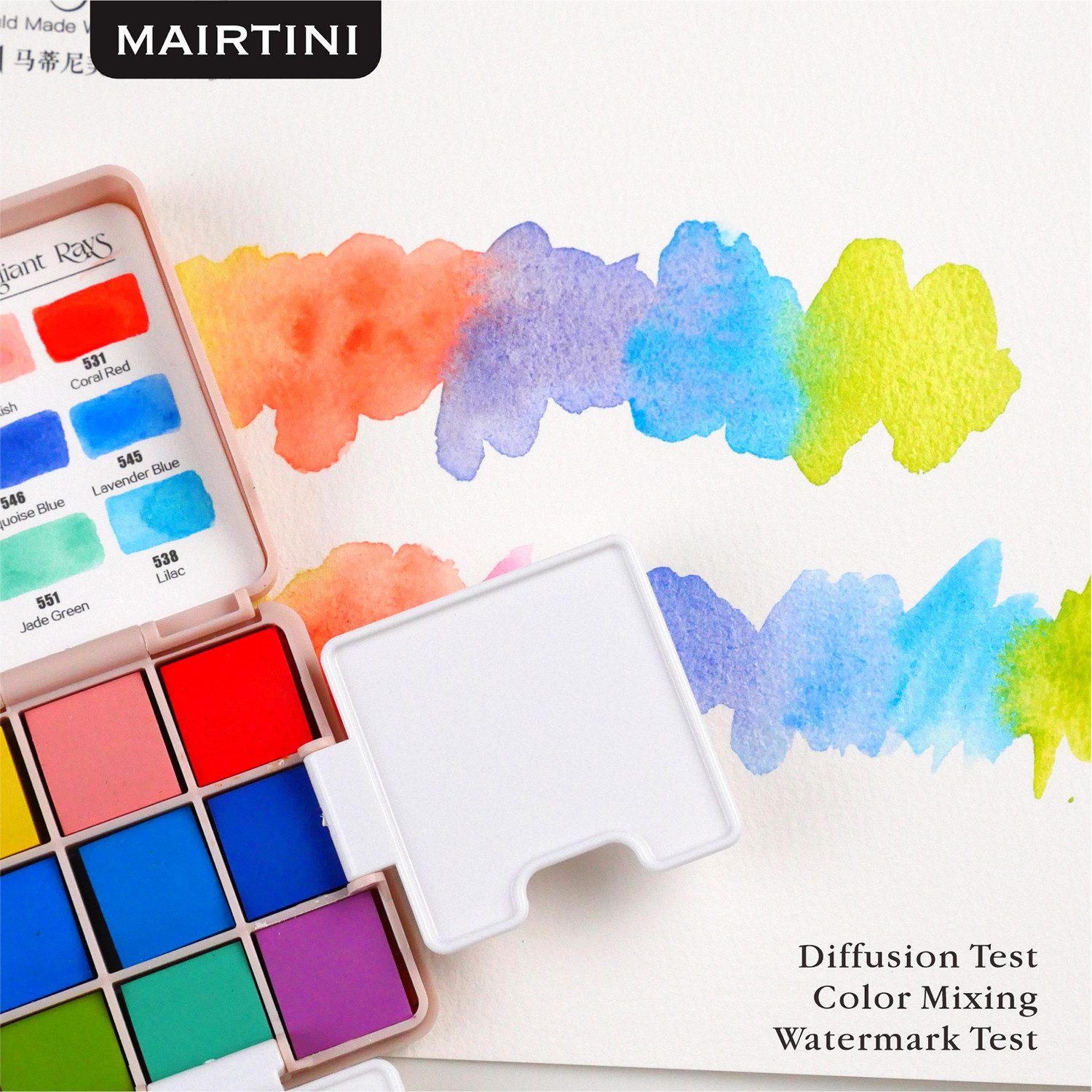 Mairtini Aquarellfarbe Set - 9 intensive Farben im mini stylischen grün/ rot/ rosa Reiseetui, Ideal für unterwegs & kreative Momente