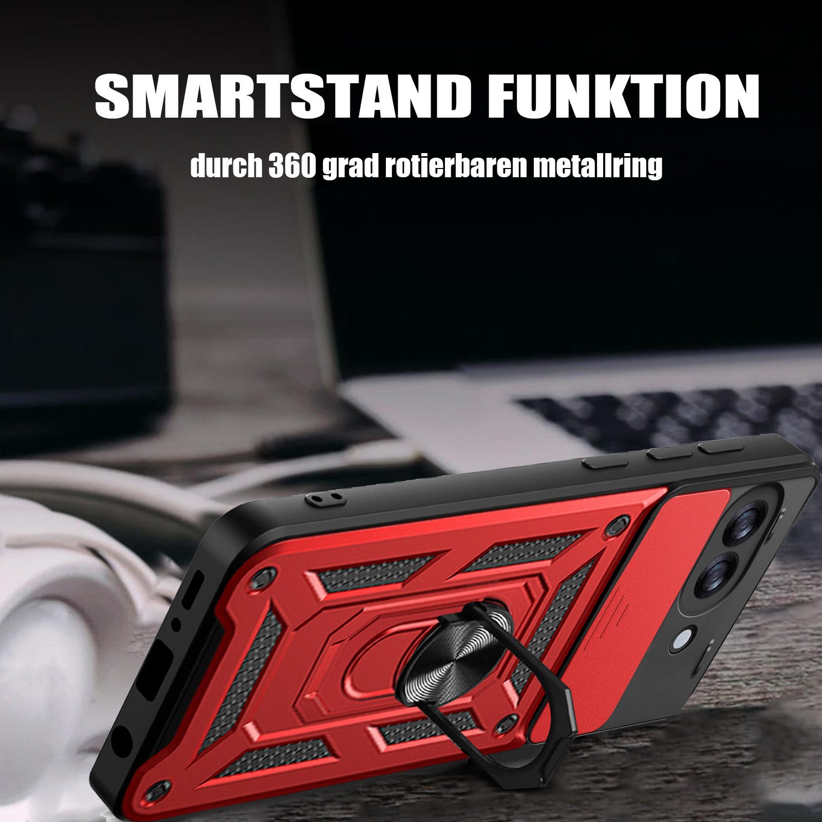 betterfon Handyhülle Panzer für Google Pixel 10a - Outdoor Case mit Kameraschutz, Outdoorhülle mit Ringhalter Smartstand und Silikonkern – Bild 4 von 5