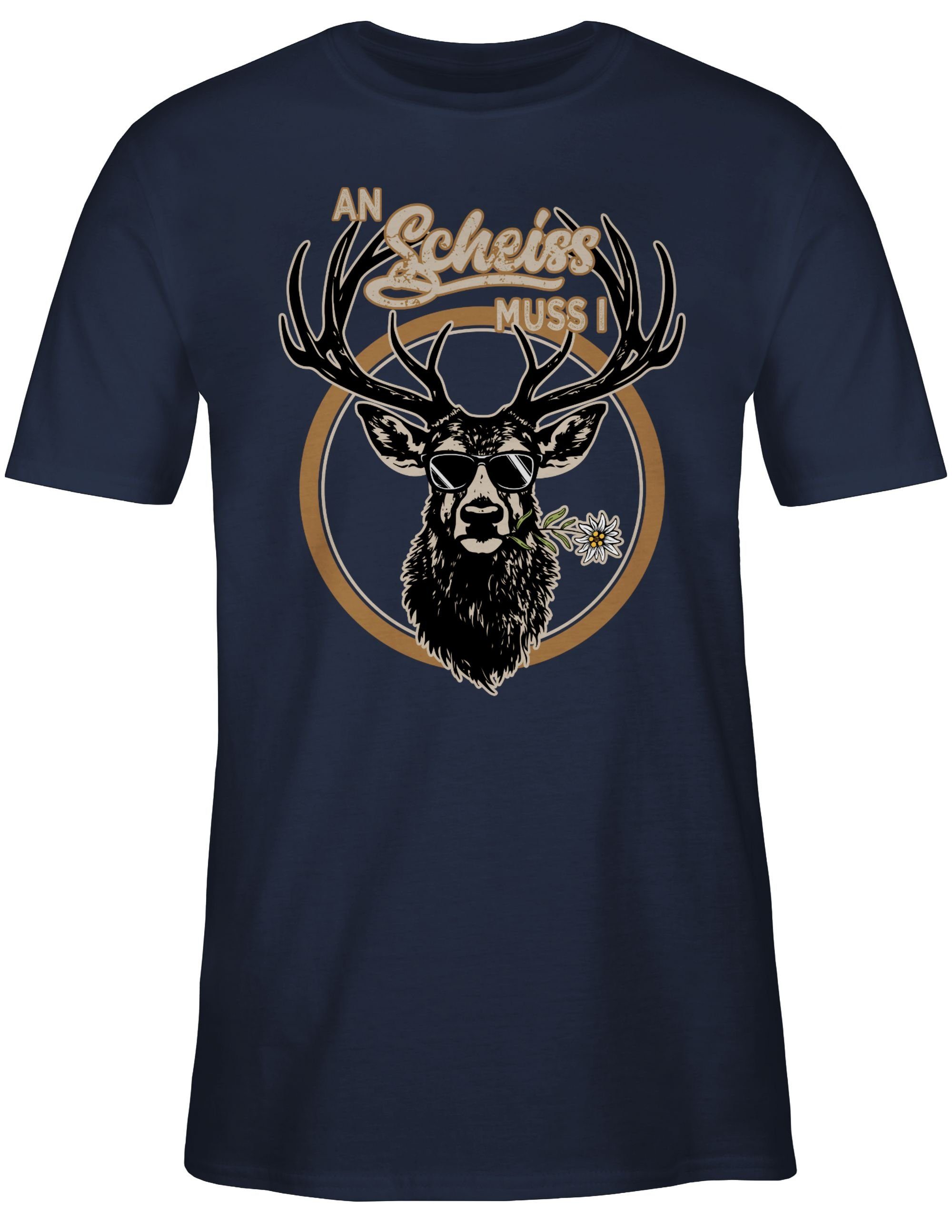 Blau Shirtracer i Scheiß Hirsch Herren Navy Mode 02 Hirschgeweih Oktoberfest für T-Shirt muss An