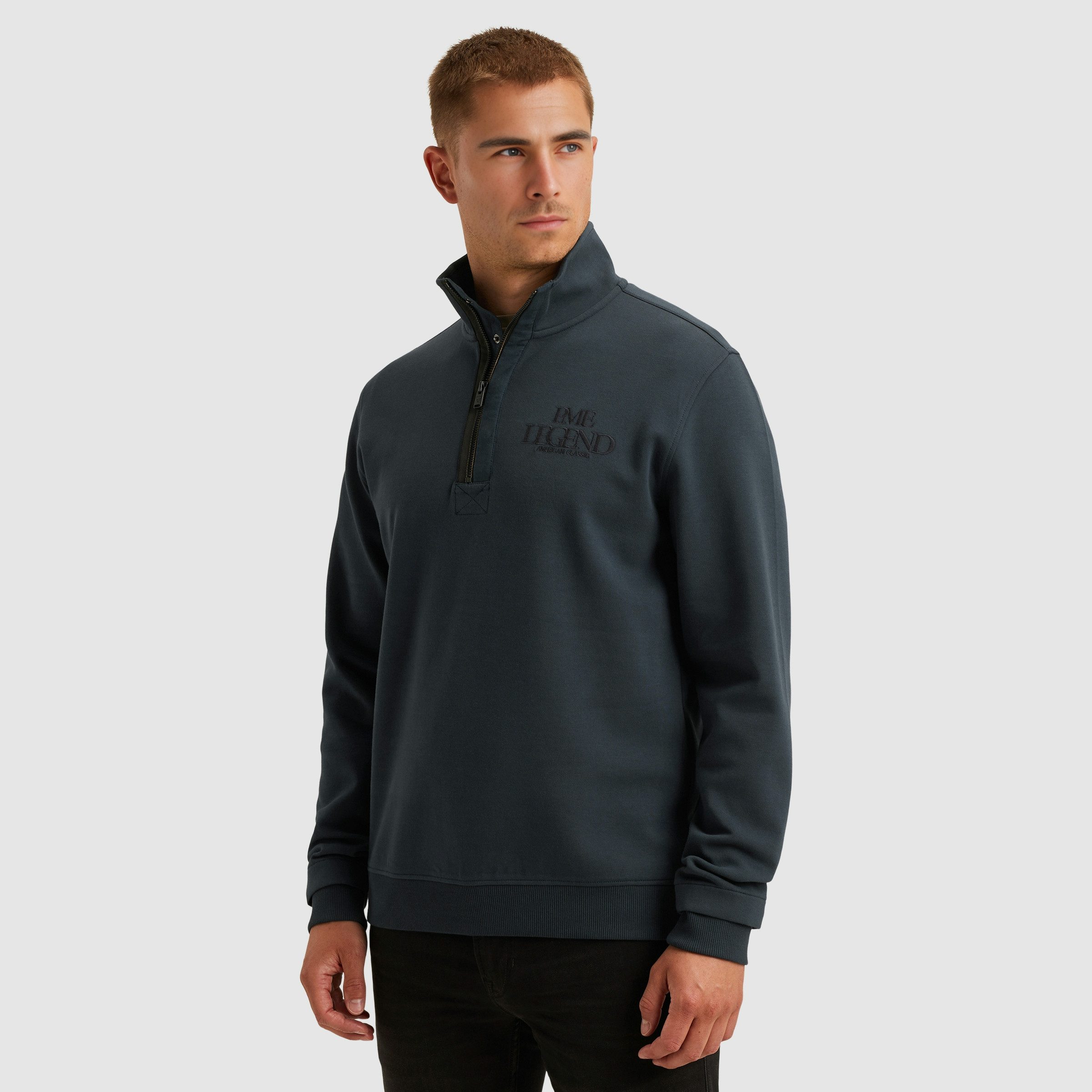 PME LEGEND Sweater mit Logo-Stickerei und Troyer-Kragen mit Reißverschluss