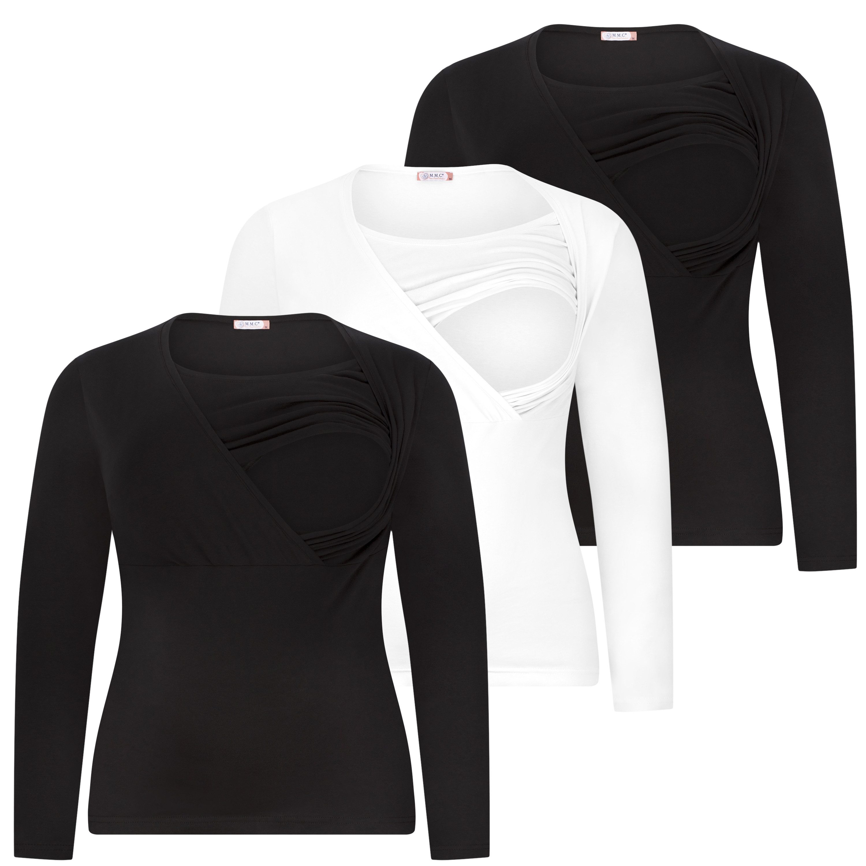M.M.C. Stillshirt Langarm Umstandsshirt 3er Set Stillmode (3-tlg) Umstandsmode
