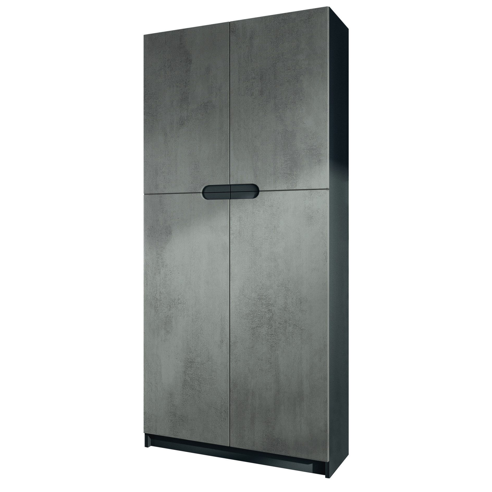 Vladon Aktenschrank Logan (Aktenschrank, mit 5 Fächern und 4 Türen) Schwarz matt/Beton Dunkel Optik (82 x 185 x 37 cm)