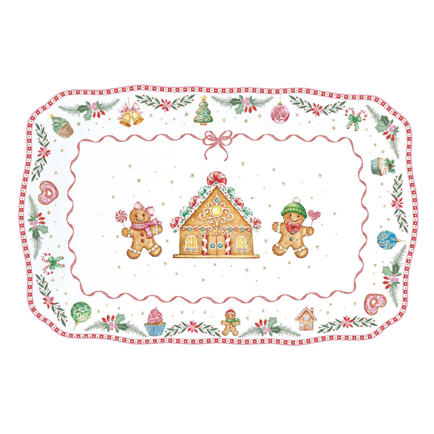EasyLife Servierplatte Sweet Christmas, Porzellan, Spülmaschinengeeignet, Mehrfarbig, Lebkuchenhaus, H: cm