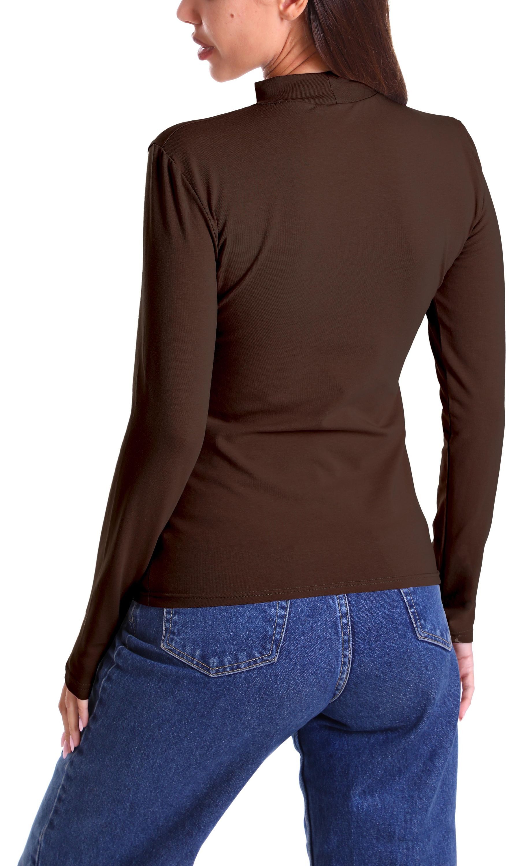 Alkato Rollkragenshirt Alkato Damen Langarm Shirt mit Stehkragen