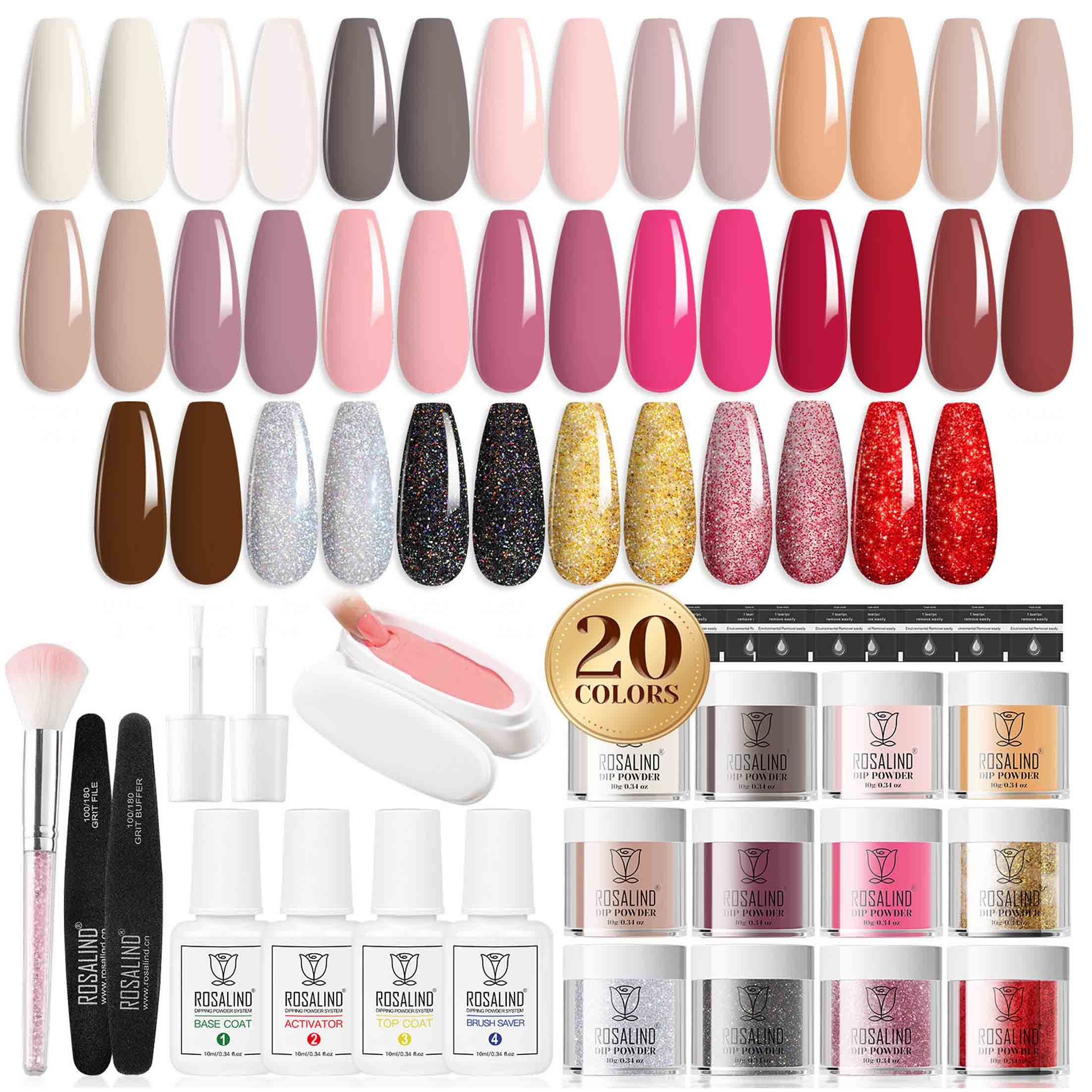 KINSI Lichthärtungsgerät Nail Dipping Powder, Nagelzubehör, Sticky Nail, Nagel Glitter Set, 39-tlg., 20 klassische Farben,professionelle Werkzeuge,keine Lampe erforderlich