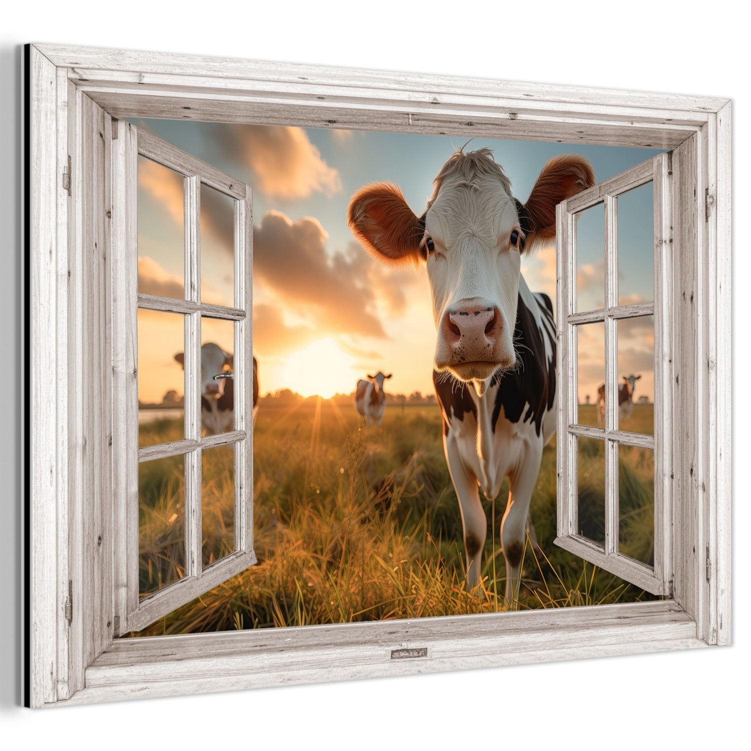 MuchoWow Metallbild Aussicht - Kuh - günstig online kaufen