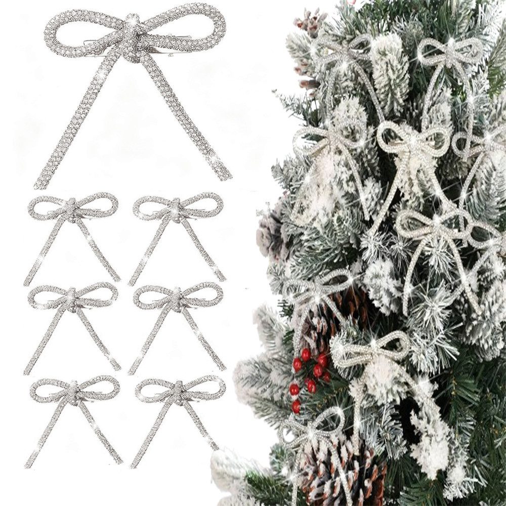 CLTYQ Christbaumschmuck Schleifen mit Strasssteinen und gold-champagnerfarbener Glitzeroptik (6-tlg), für Weihnachtsbaum, Kranz, Girlande und Geschenkverpackung