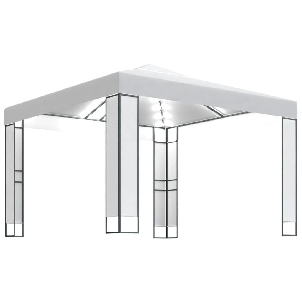 vidaXL Partyzelt Pavillon mit Doppeldach & LED-Lichterkette 3x3 m Weiß