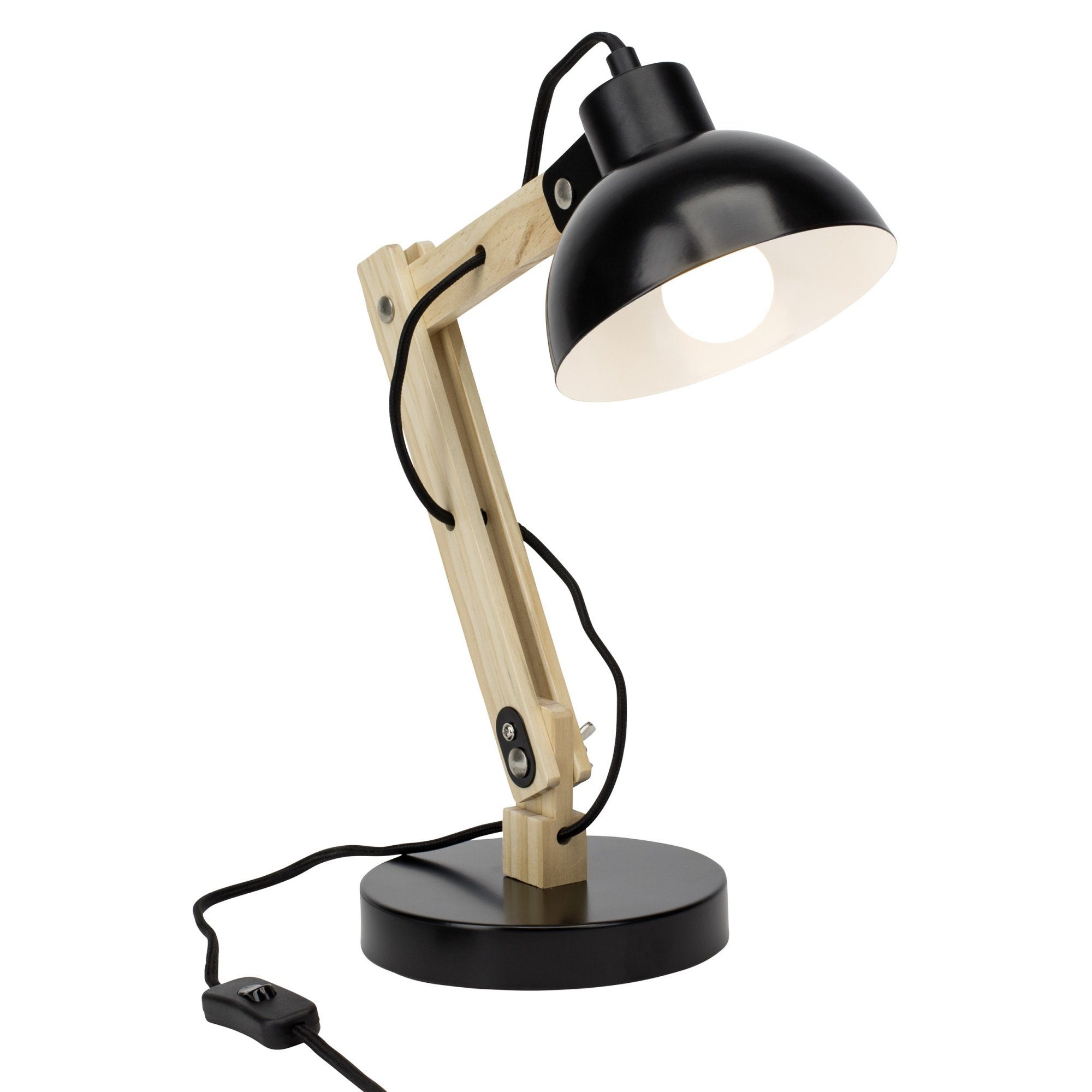 Schreibtischlampe, Tischleuchte, ohne Metall flexibel 42 Leuchtmittel, cm Lightbox Holz einstellbar, / Höhe,