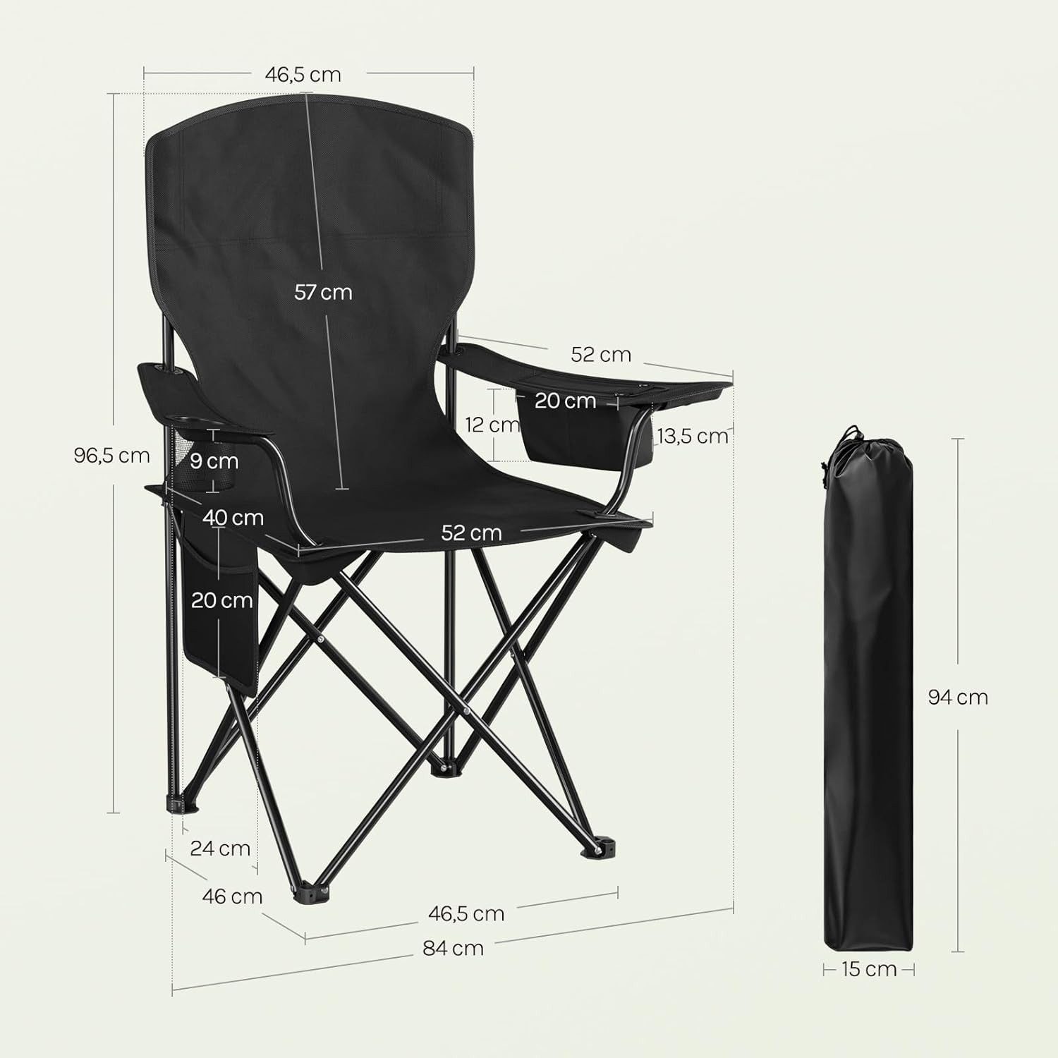 Woltu Campingstuhl (1 St), Klappbar, leicht, mit Hochlehne Kühltasche Getränkehalter Seitentasche