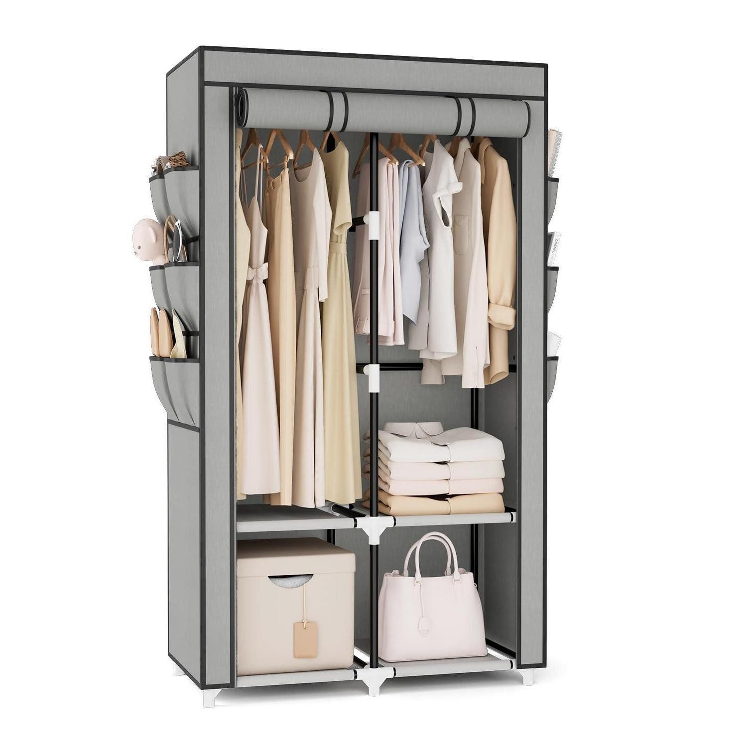 LuxusKollektion Stoffschrank Stoffschrank mit 4 Ablagen grau