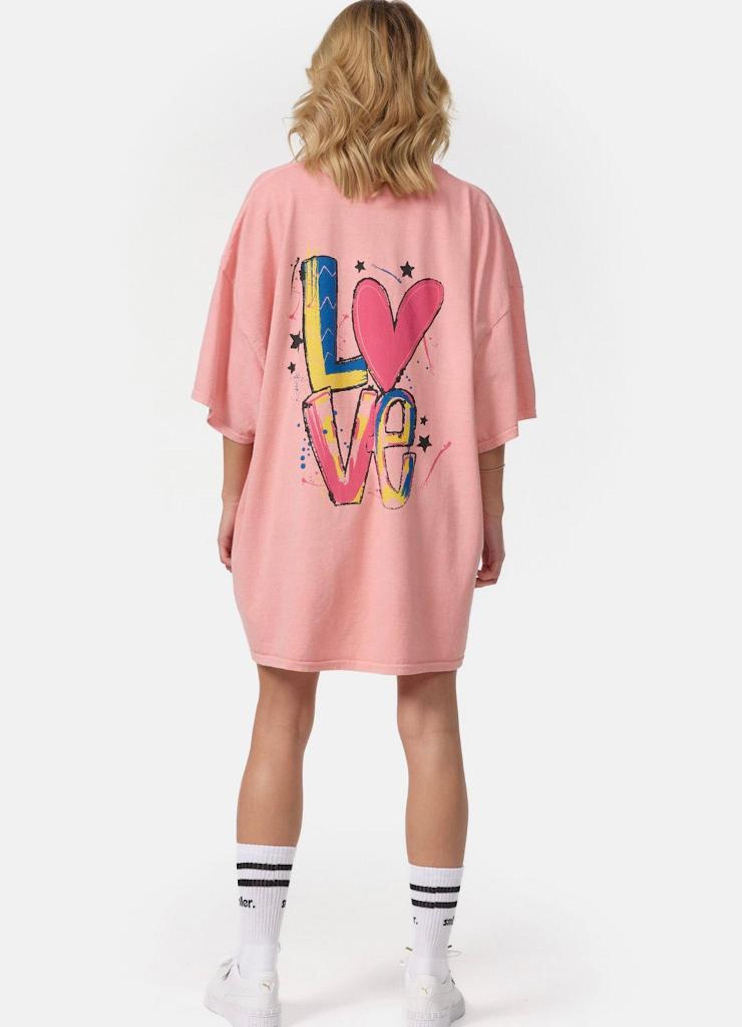 Worldclassca T-Shirt Worldclassca Sommer LOVE Oberteil Oversized Rosa Print T-Shirt Tee lang