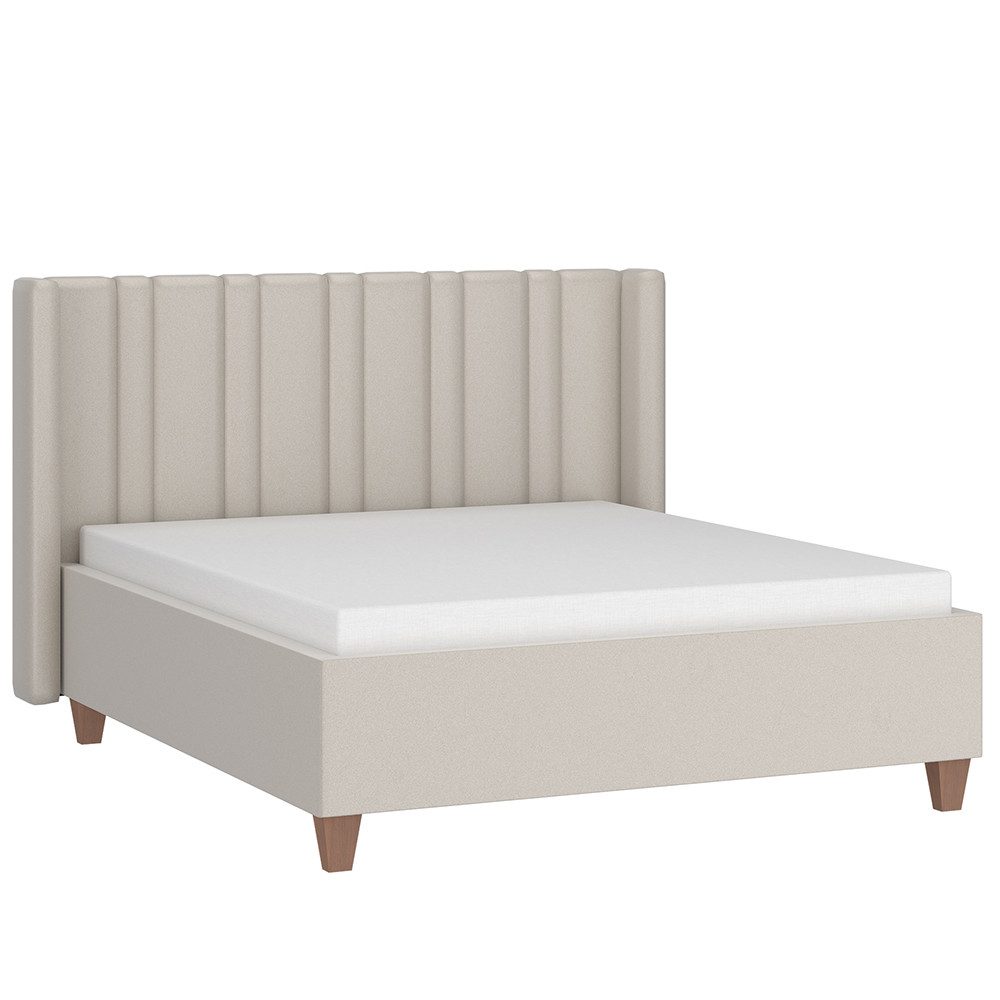 Lomadox Bett ALPINE-129, Samt beige, Liegefläche 140x200cm, aufklappbarer Bettkasten, Kopfteil