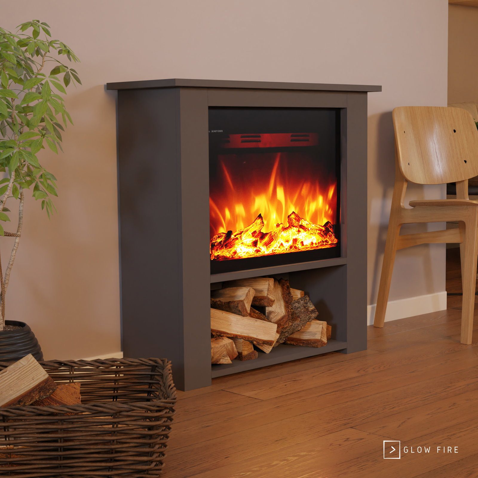 GLOW FIRE Elektrokamin THEBE LED Kamin mit Heizung, Standkamin, Elektrischer Kamin mit 3-fach Farbwechsler und Knisterfunktion