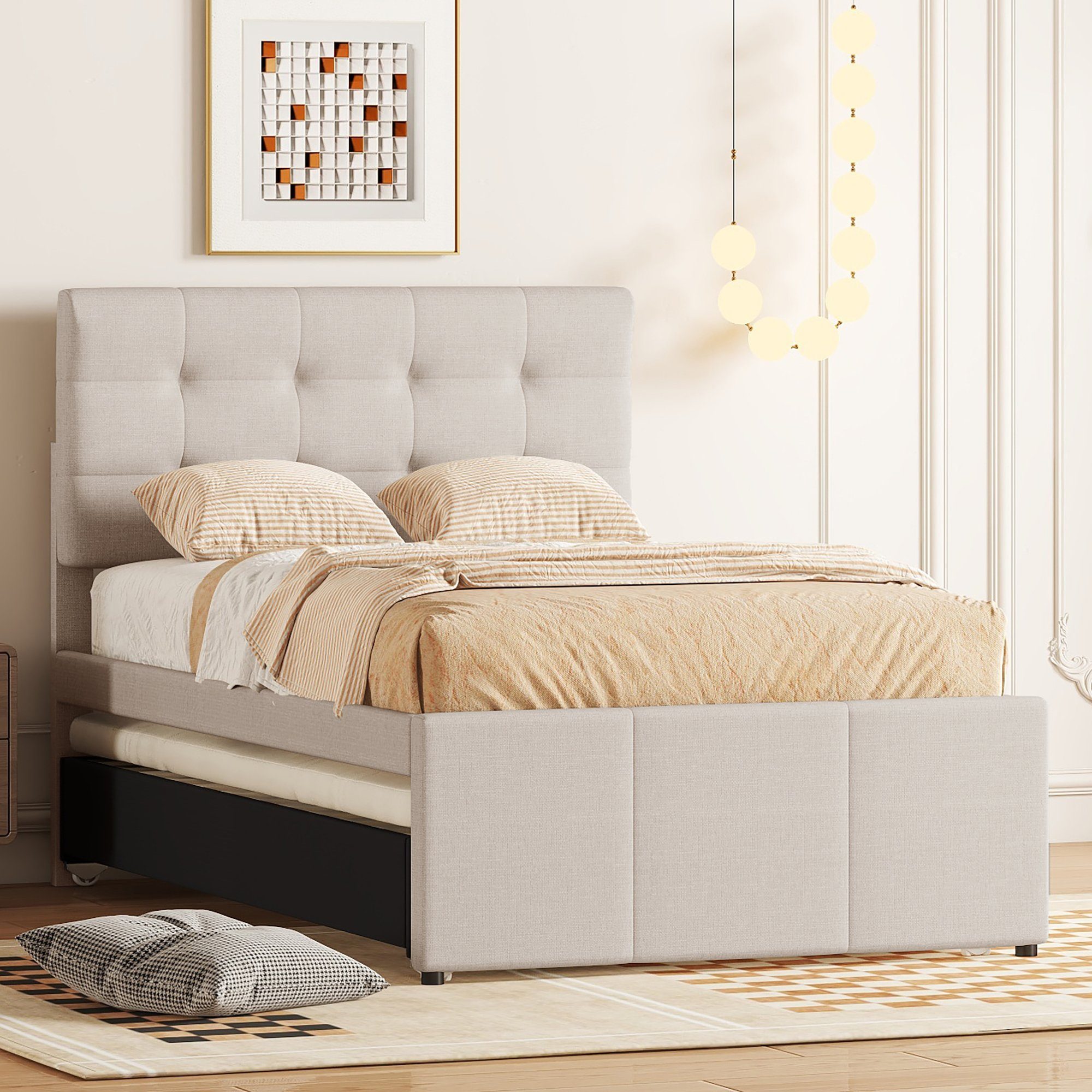 Flieks Polsterbett, Einzelbett 90x200cm mit 3 Schubladen und Unterbett 90x1 günstig online kaufen