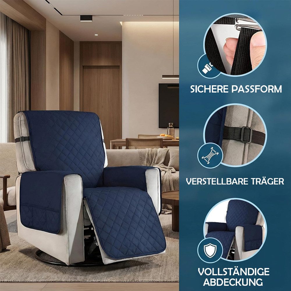 TUWENA Sesselschoner Wasserdicht Sesselschoner mit 3 Seitentaschen Bezüge Sitzkissenschutz, Verstellbarer, maschinenwaschbar, für Familien Kindern und Haustieren