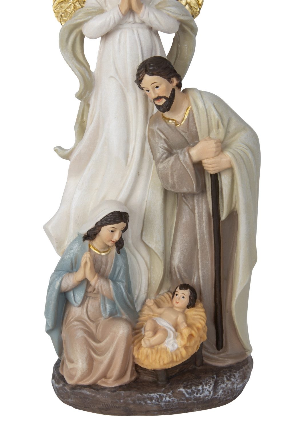 MF Krippenfigur Krippenfigur Heilige Familie mit Engel 20cm Polyresin Weihnachtsdeko (1 St)