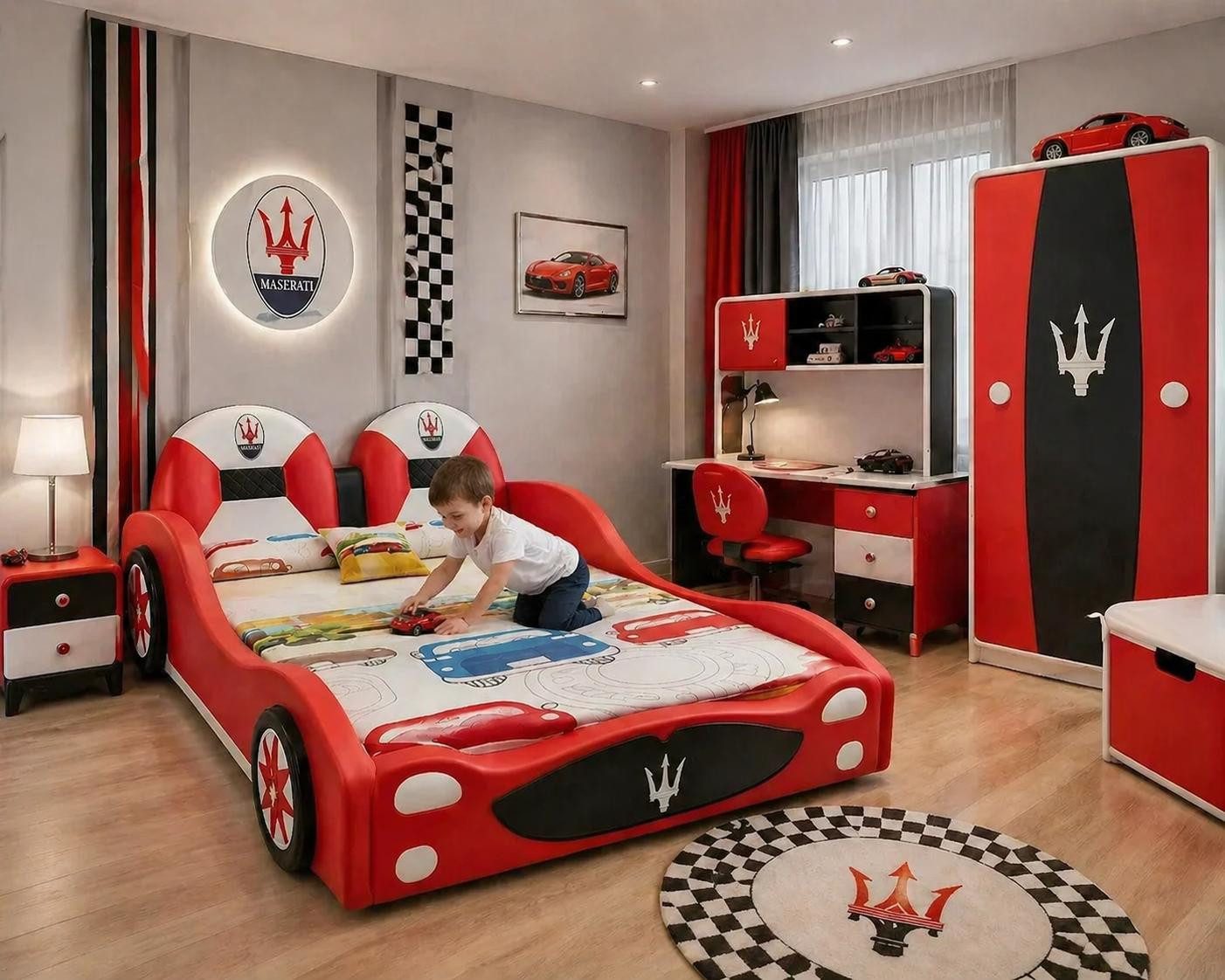JVmoebel Autobett Rotes Kinderbett Auto Bett für Jungen LED Kinderbetten, Made in Europa