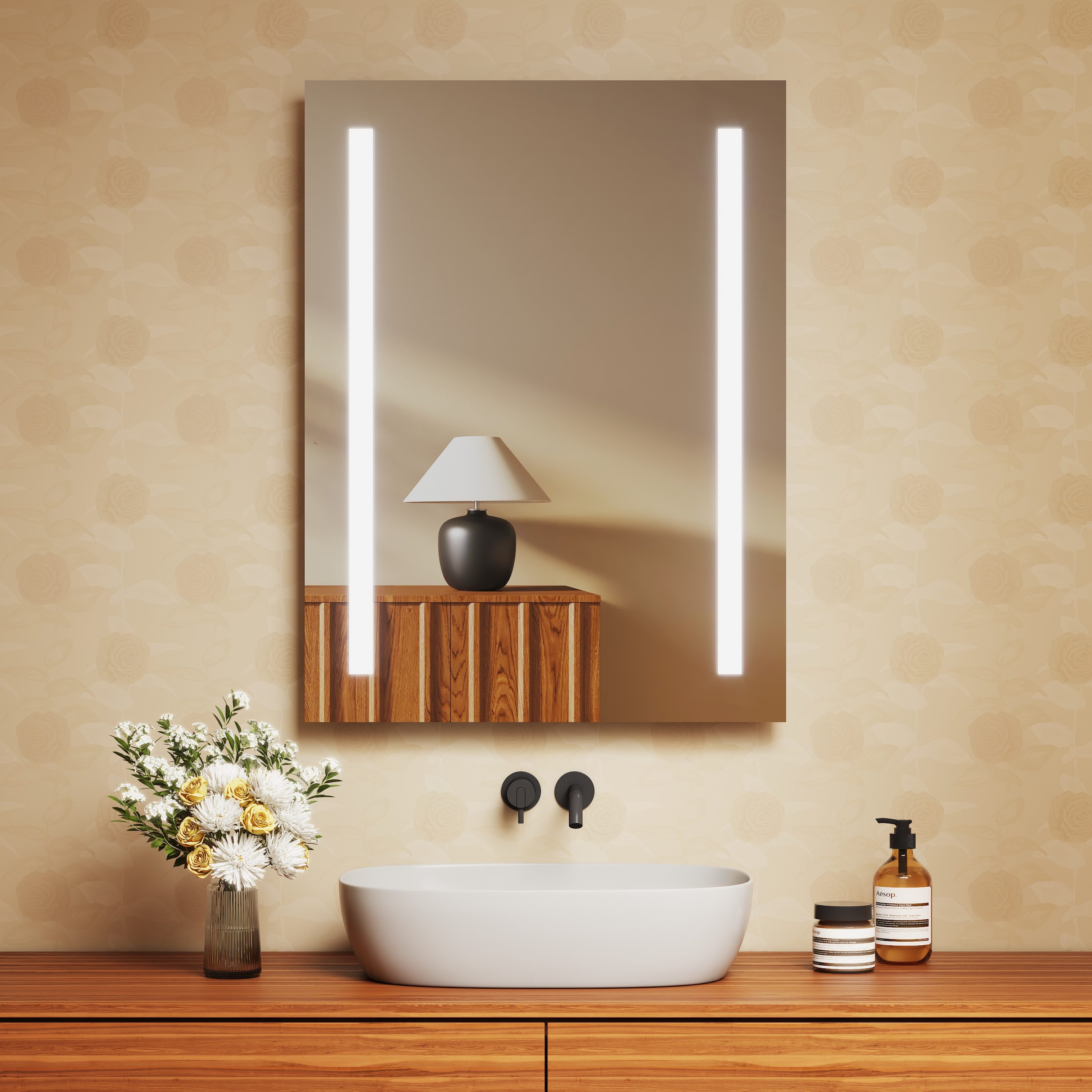EMKE Badspiegel Wandschalter LED Wandspiegel mit Beleuchtung (Wandschalter Steurung), mit Warmweiß oder kaltweiß Beleuchtung IP44 Höhe 60~80cm