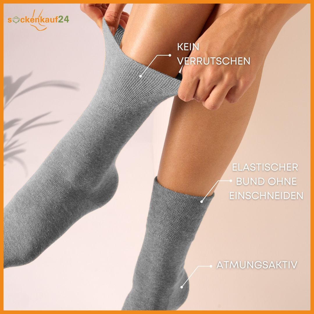 sockenkauf24 Diabetikersocken 97% Baumwolle ohne Gummibund & ohne Naht mit Komfortbund (12-Paar) Diabetiker Socken ohne Gummi für Damen & Herren – Bild 3 von 5