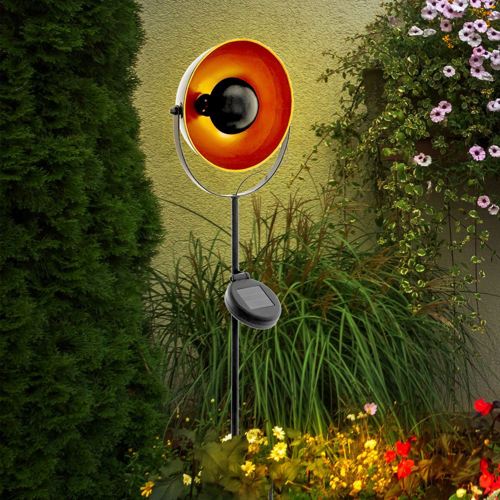 EGLO LED Solarleuchte, LED-Leuchtmittel fest verbaut, Warmweiß, LED Solar Steck Leuchte schwarz-orange Erdspieß Außen