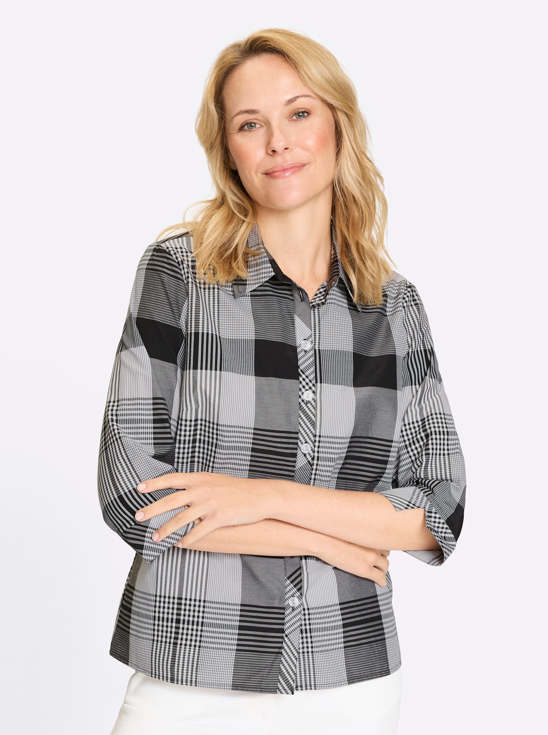 Sieh an! Klassische Bluse Karo-Bluse 3/4-Arm günstig online kaufen