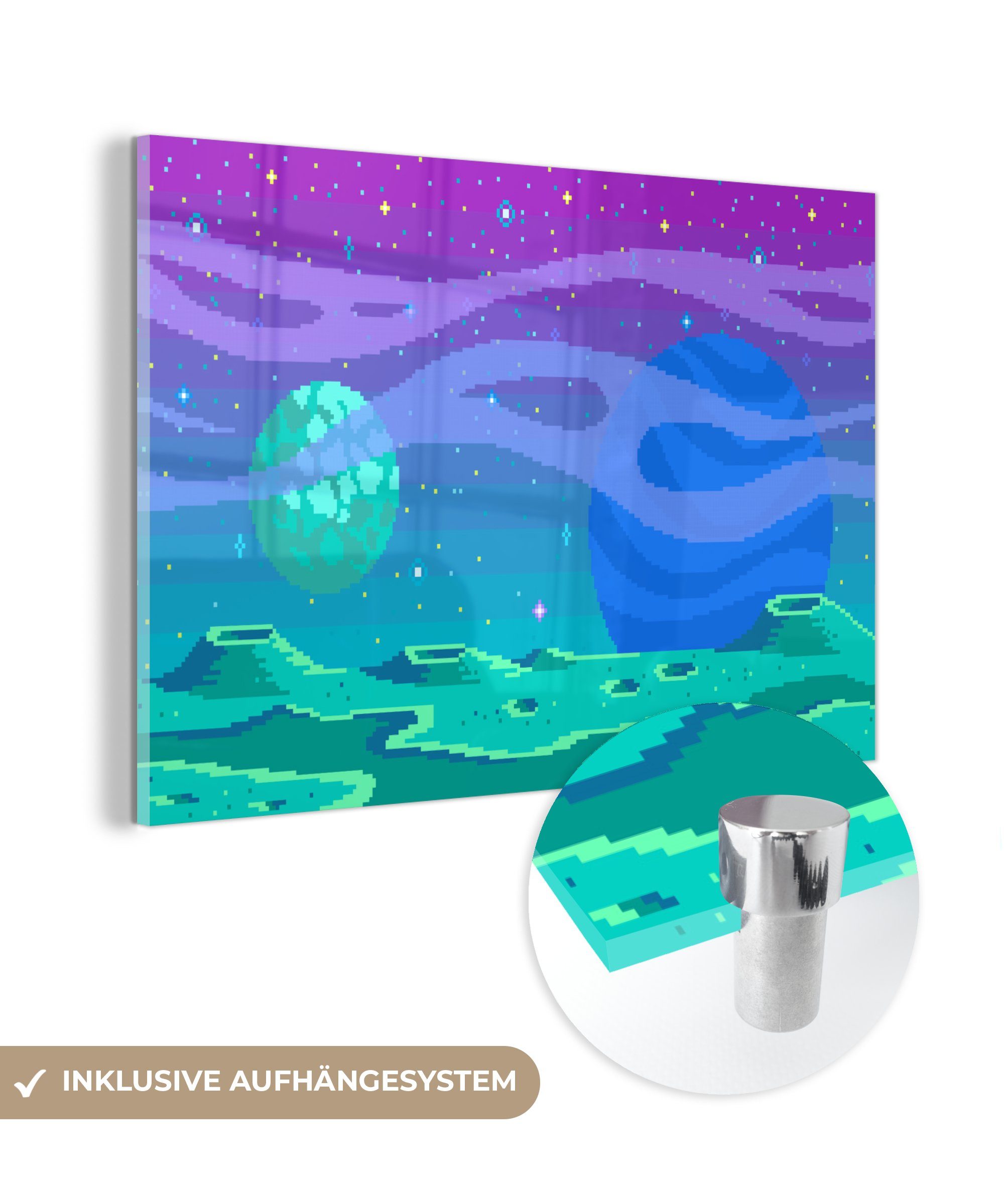 MuchoWow Acrylglasbild Spiele - Pixel Art - Mond, (1 St), Acrylglasbilder Wohnzimmer & Schlafzimmer