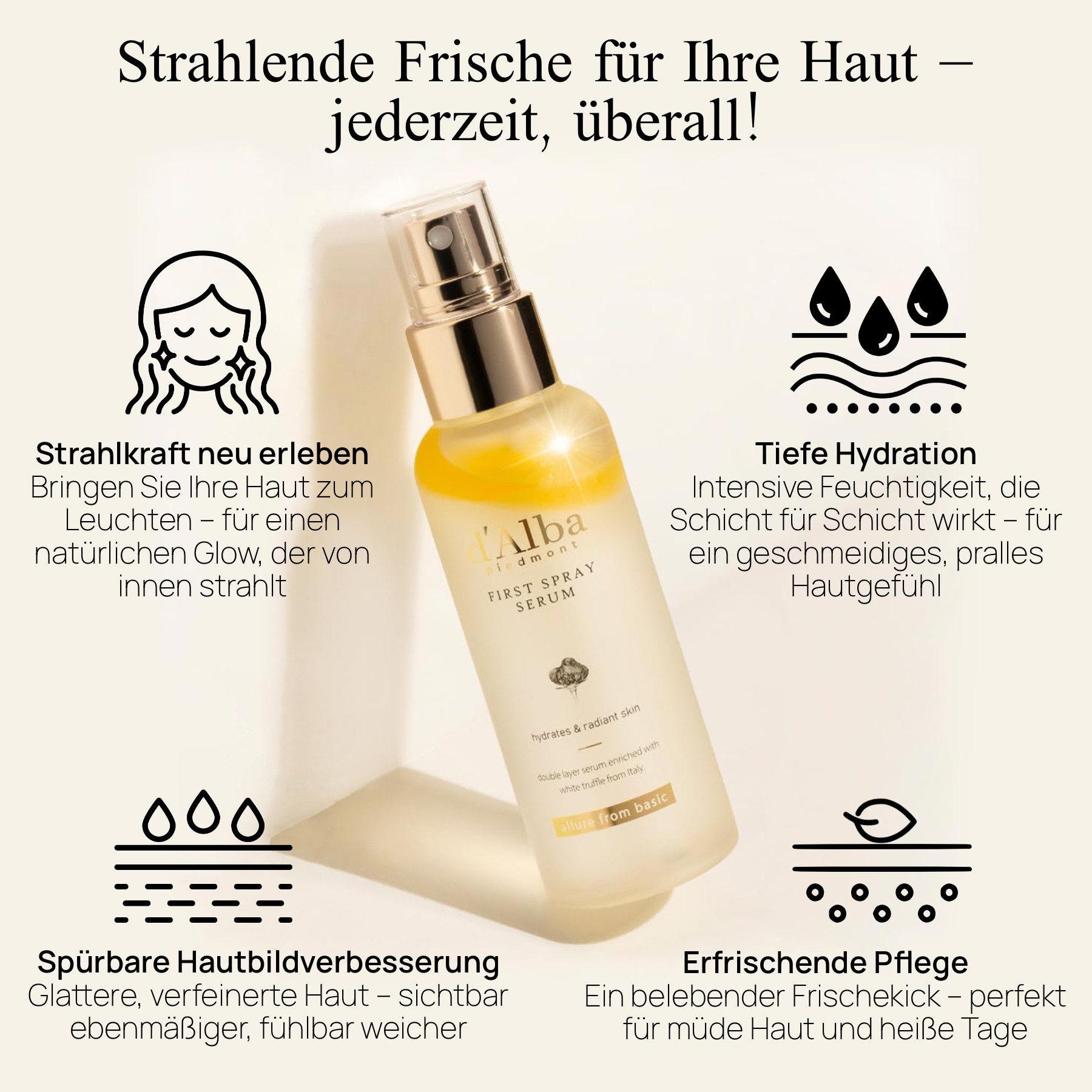 d'Alba Gesichtspflege First Spray Serum Korea Feuchtigkeit Glow Anti-Aging 100ml d’Alba, 1-tlg., Feuchtigkeitscreme, Stresslinderung